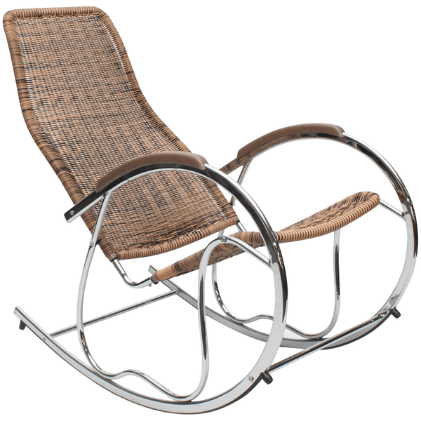 Scaun balansoar BEN, maro/crom, rattan sintetic/metal, 55x97x99 cm