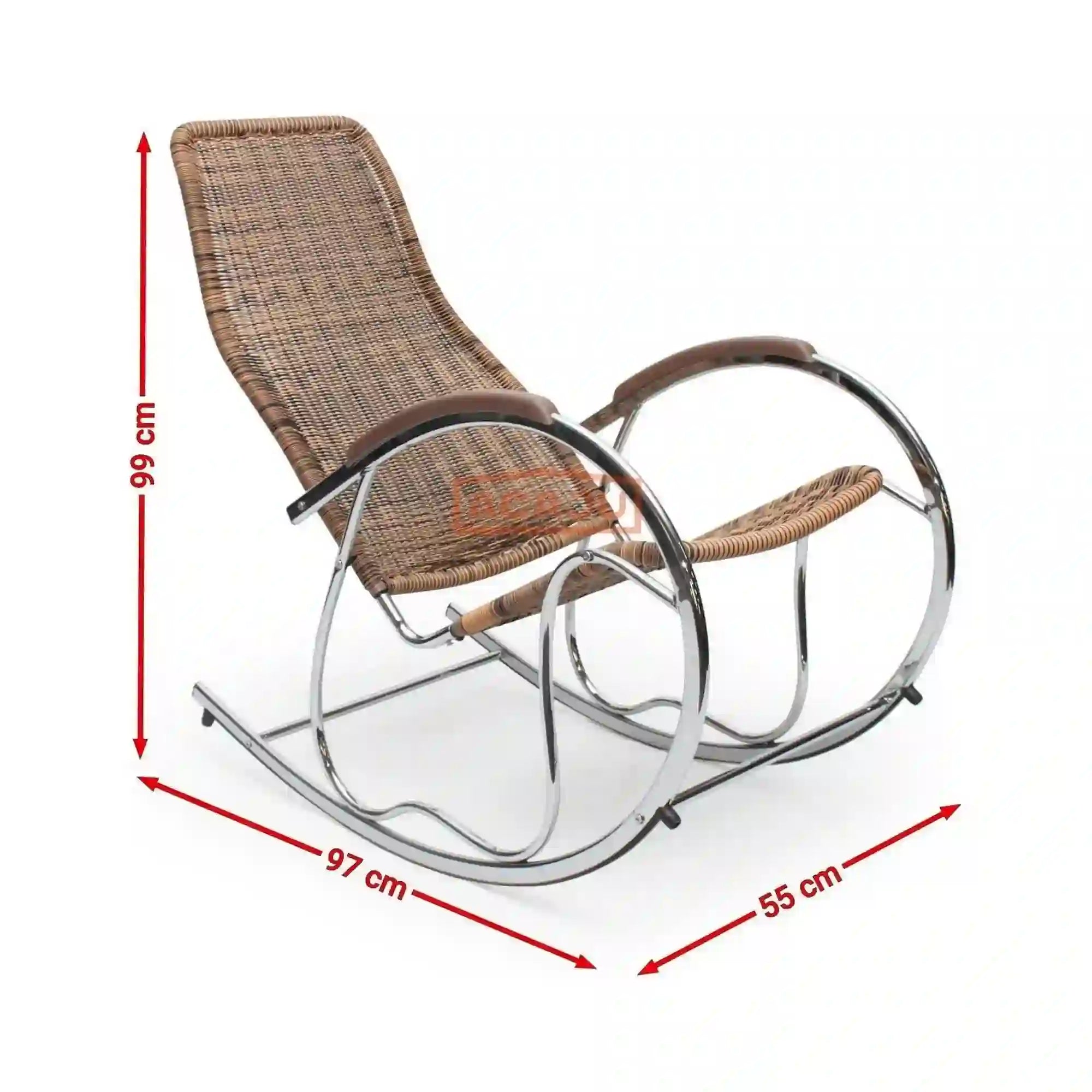 Scaun balansoar BEN, maro/crom, rattan sintetic/metal, 55x97x99 cm