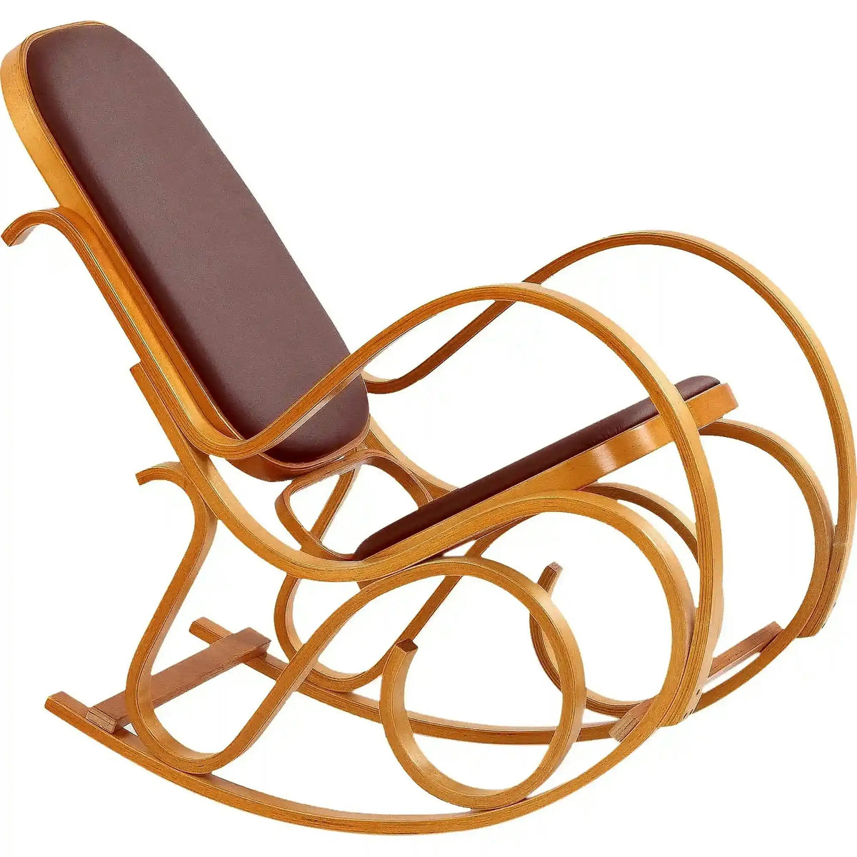 Scaun balansoar rustic MAX BIS PLUS, maro inchis/stejar auriu, piele ecologica/lemn indoit, 52x90x95 cm