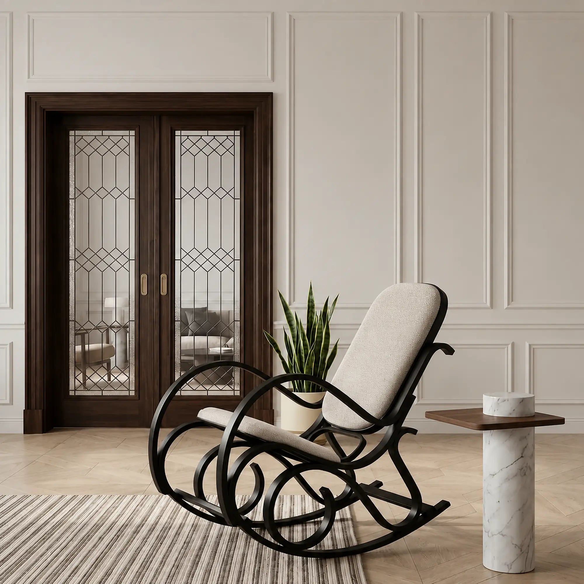 Scaun balansoar rustic MAX BIS PLUS, maro/wenge, stofa/lemn indoit, 52x90x95 cm