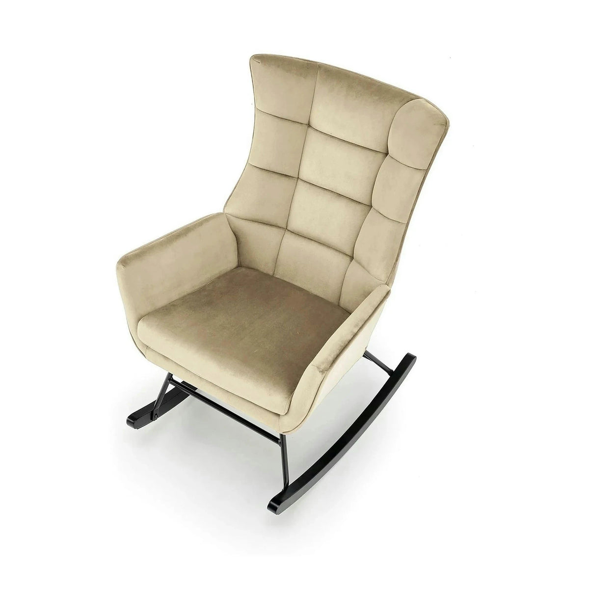 Scaun balansoar tapitat BAZALTO, bej/negru, stofa catifelata, 70x90x92 cm