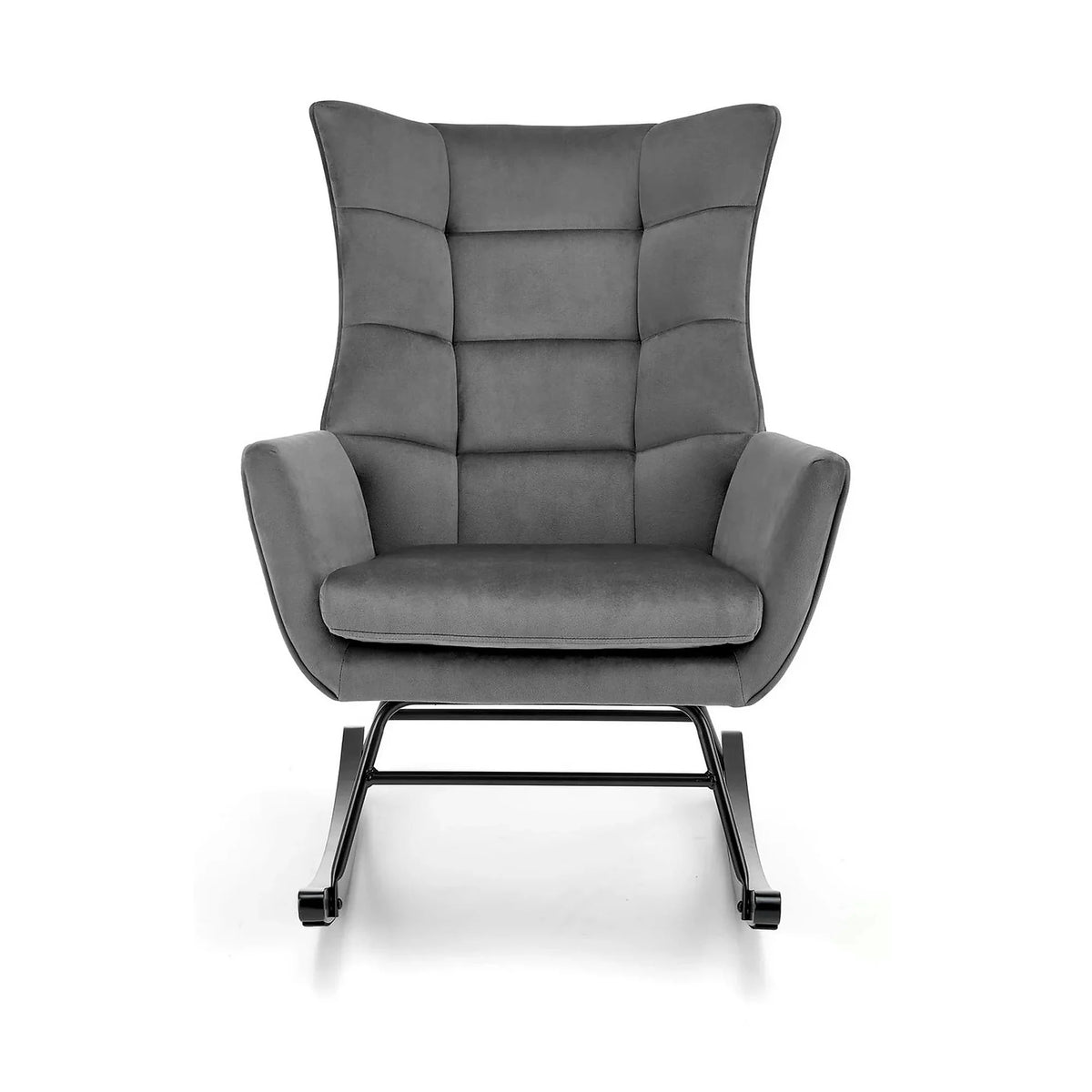 Scaun balansoar tapitat BAZALTO, gri/negru, stofa catifelata, 70x90x92 cm