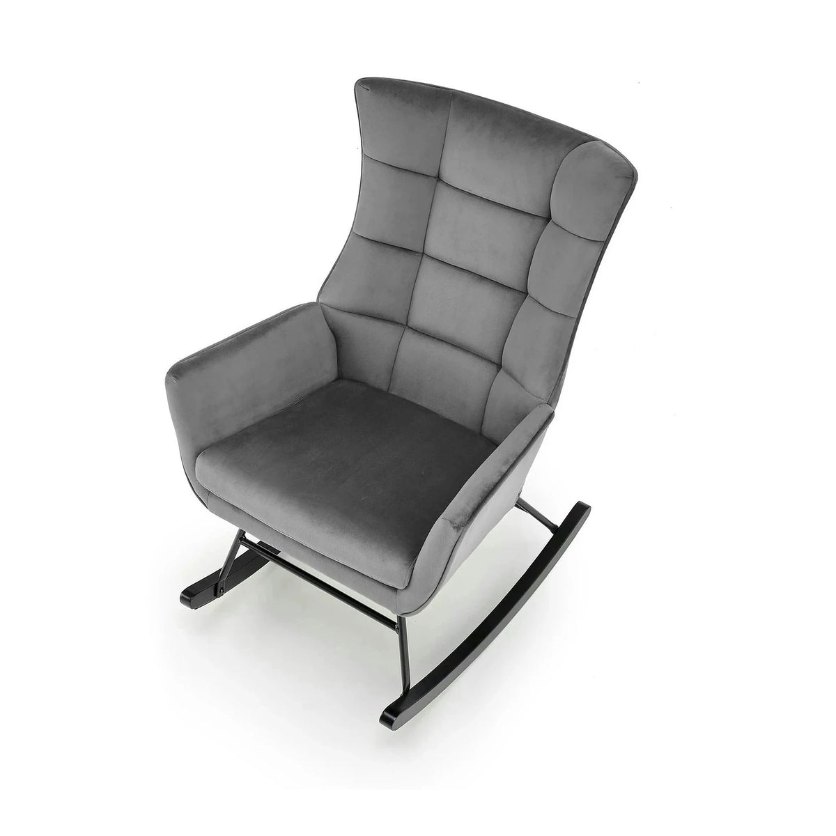 Scaun balansoar tapitat BAZALTO, gri/negru, stofa catifelata, 70x90x92 cm