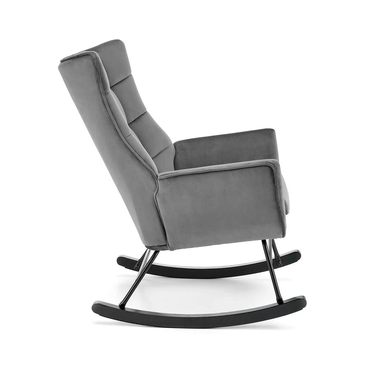 Scaun balansoar tapitat BAZALTO, gri/negru, stofa catifelata, 70x90x92 cm