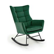 Scaun balansoar tapitat BAZALTO, verde/negru, stofa catifelata, 70x90x92 cm