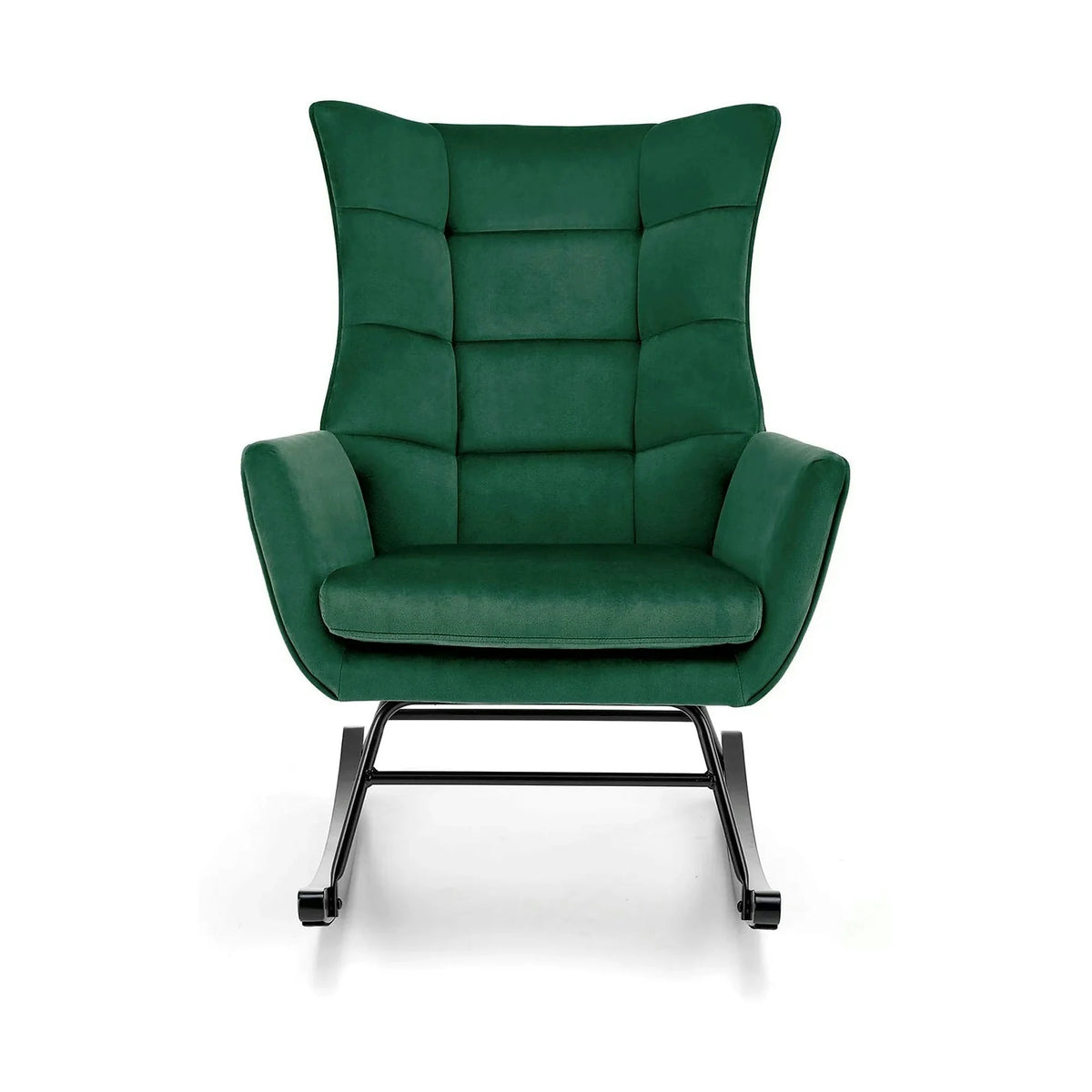 Scaun balansoar tapitat BAZALTO, verde/negru, stofa catifelata, 70x90x92 cm