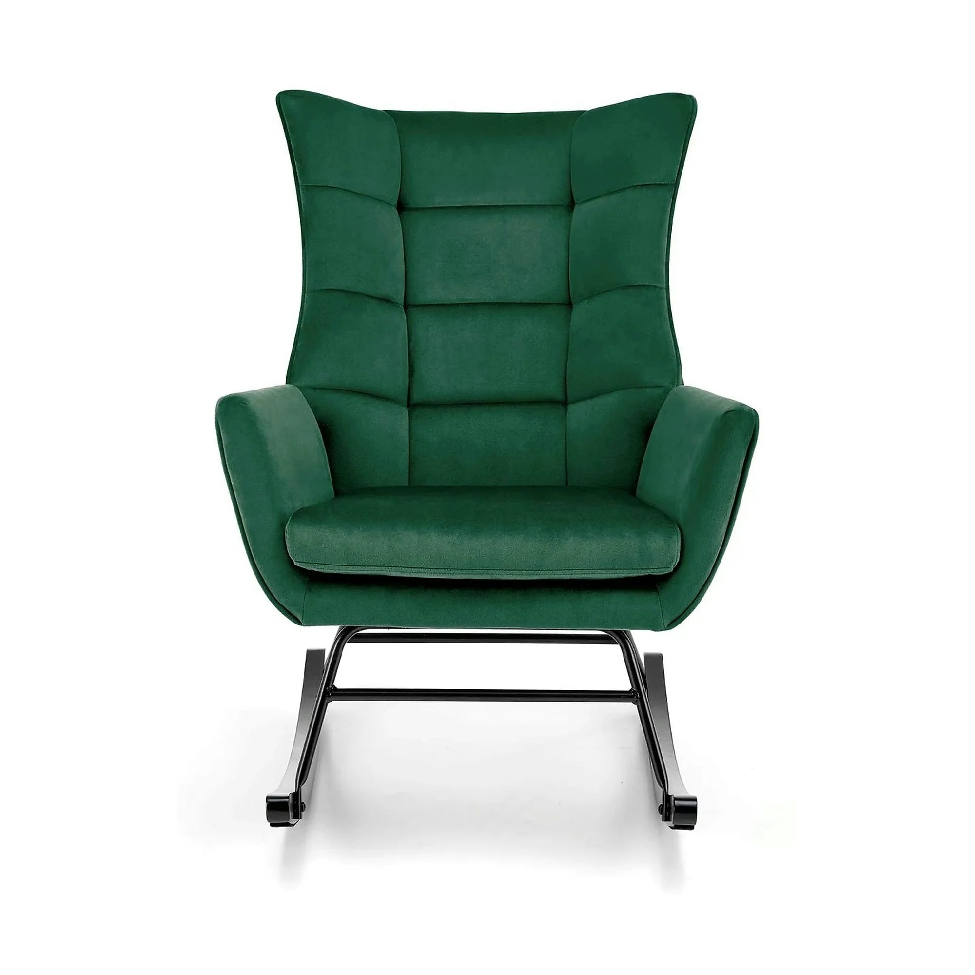 Scaun balansoar tapitat BAZALTO, verde/negru, stofa catifelata, 70x90x92 cm