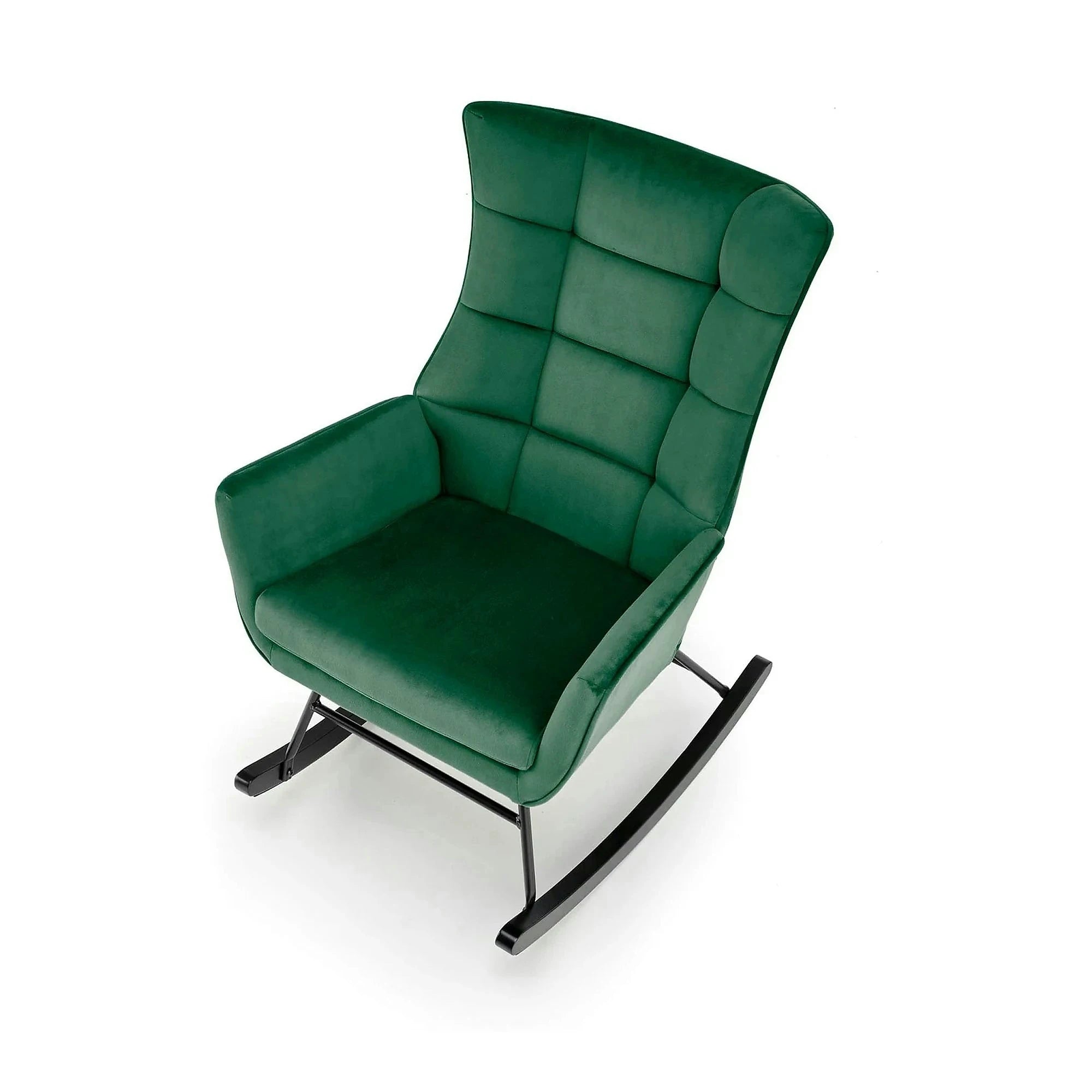 Scaun balansoar tapitat BAZALTO, verde/negru, stofa catifelata, 70x90x92 cm