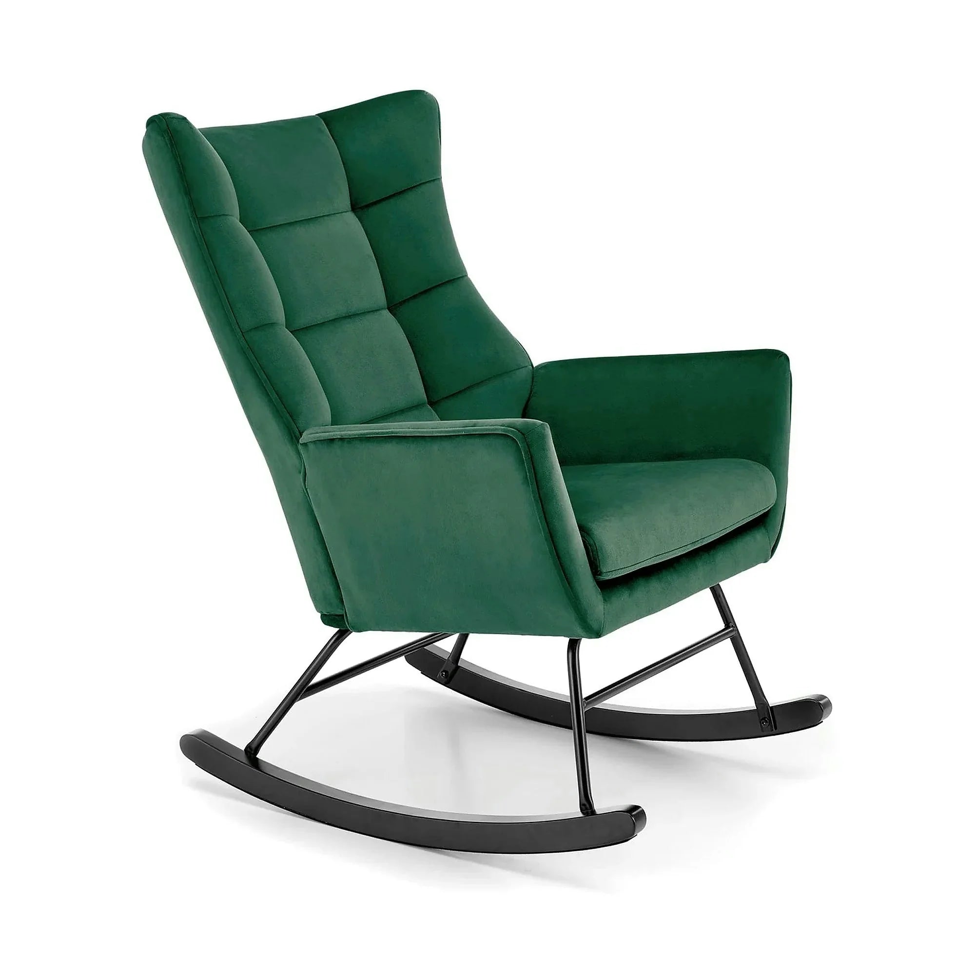 Scaun balansoar tapitat BAZALTO, verde/negru, stofa catifelata, 70x90x92 cm