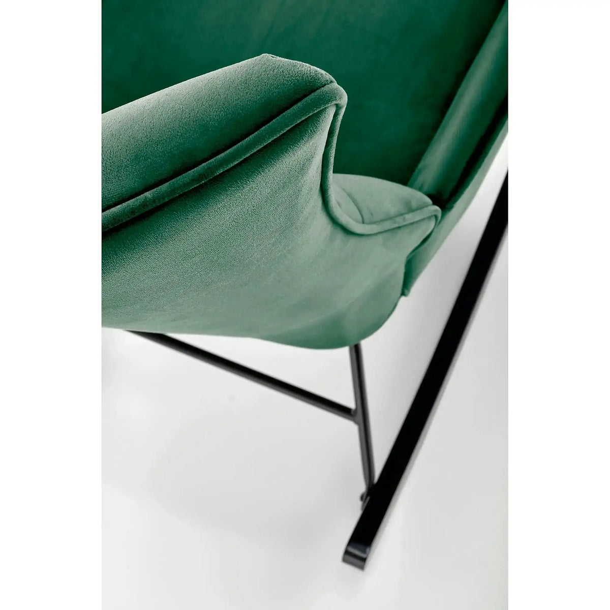 Scaun balansoar tapitat BAZALTO, verde/negru, stofa catifelata, 70x90x92 cm