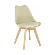 Scaun BALI 2 NEW, cappuccino vanilie/fag, piele ecologica/plastic/lemn, 48x56x81 cm