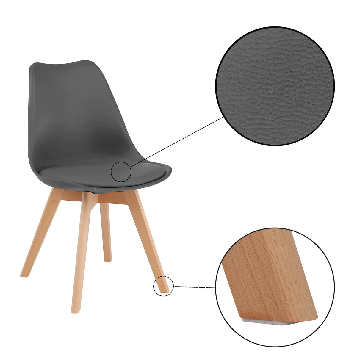 Scaun BALI 2 NEW, gri/fag, piele ecologica/plastic/lemn, 48x56x81 cm