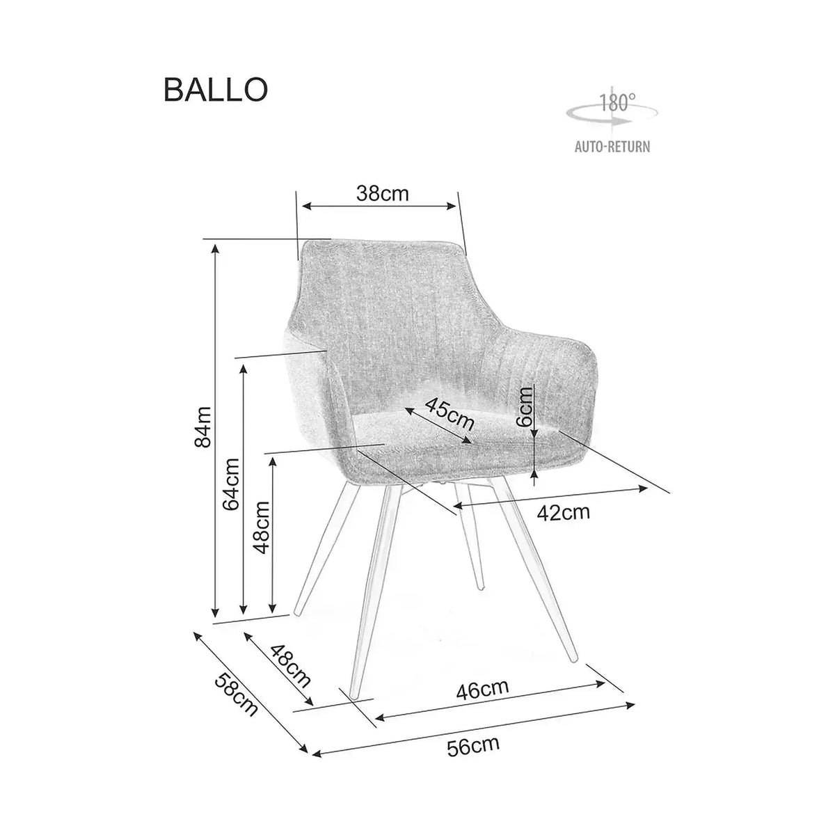 Scaun BALLO, bej/negru, stofă/metal, 56x45x84 cm
