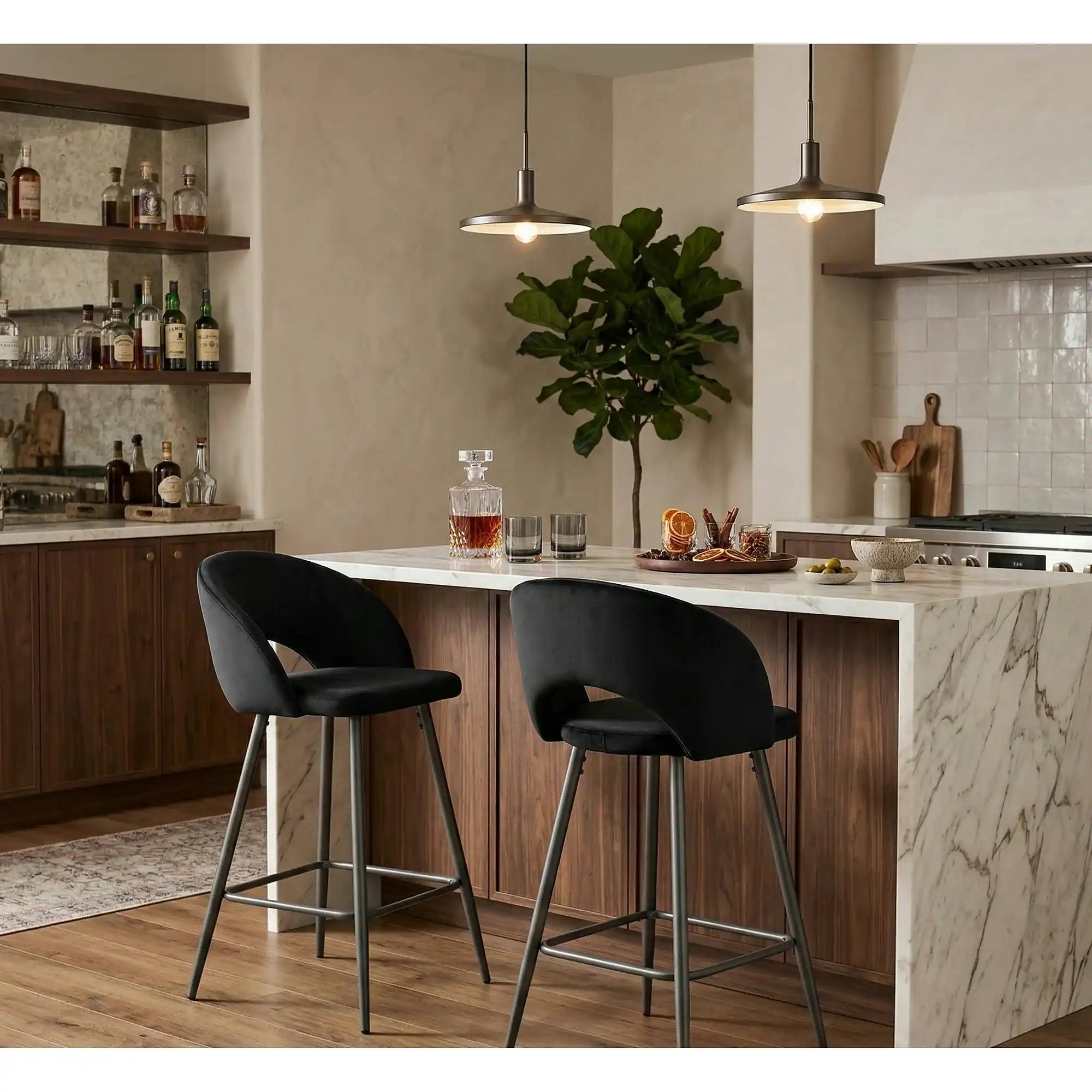 Scaun bar 65 cm H96, negru - HLR 66, stofa catifelata/otel