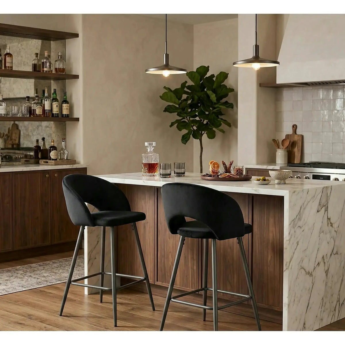 Scaun bar 65 cm H96, negru - HLR 66, stofa catifelata/otel