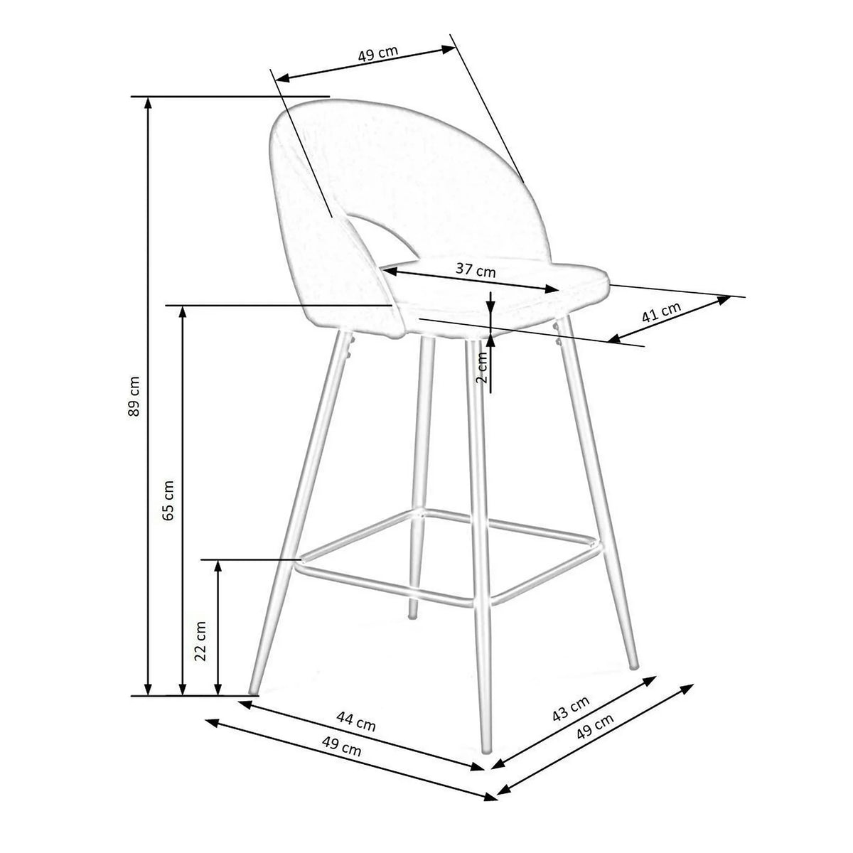Scaun bar 65 cm H96, negru - HLR 66, stofa catifelata/otel
