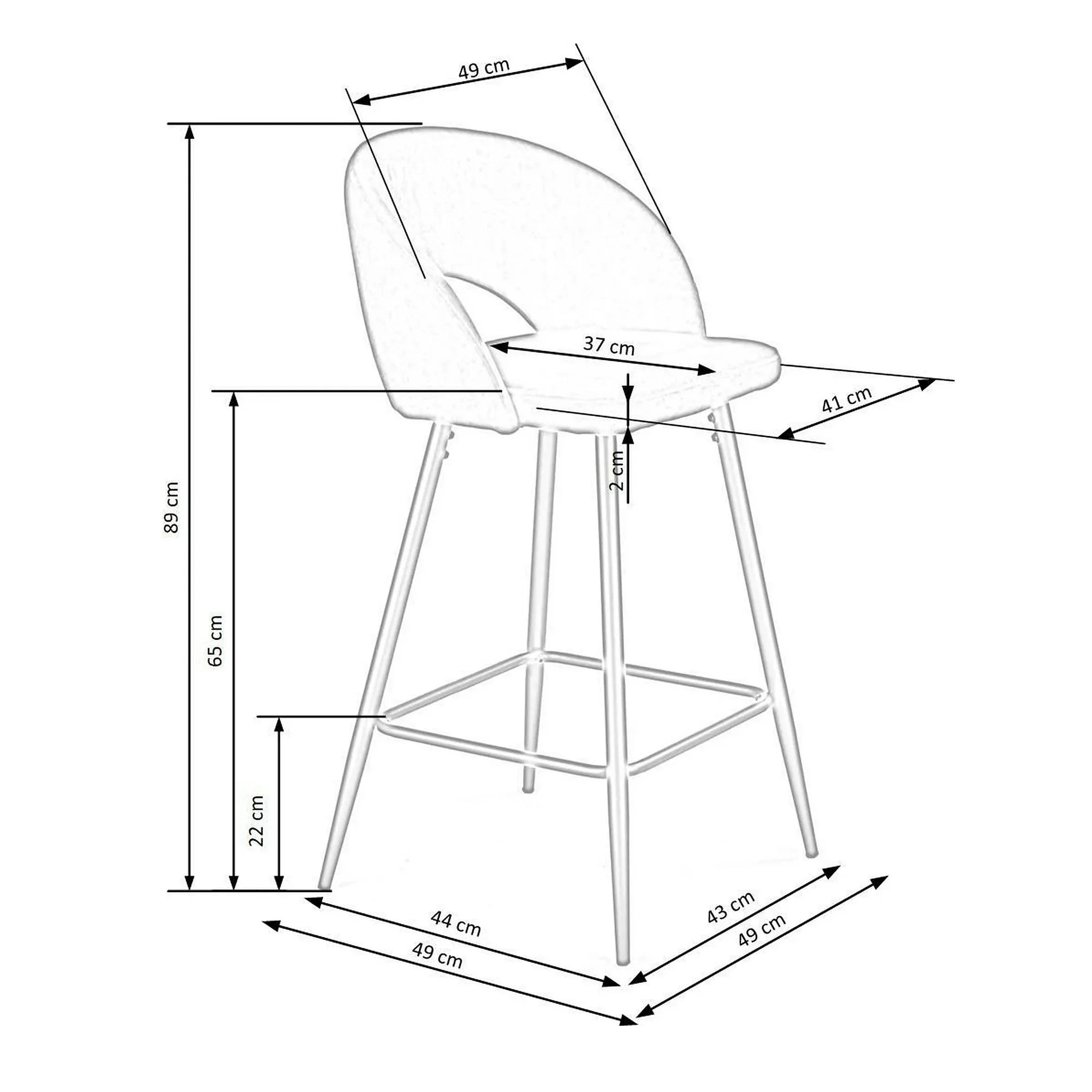 Scaun bar 65 cm H96, negru - HLR 66, stofa catifelata/otel