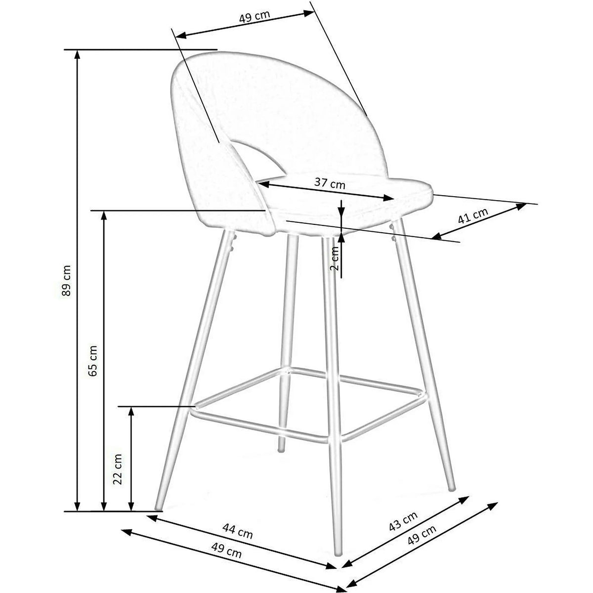 Scaun bar 65 cm H96, negru - HLR 66, stofa catifelata/otel