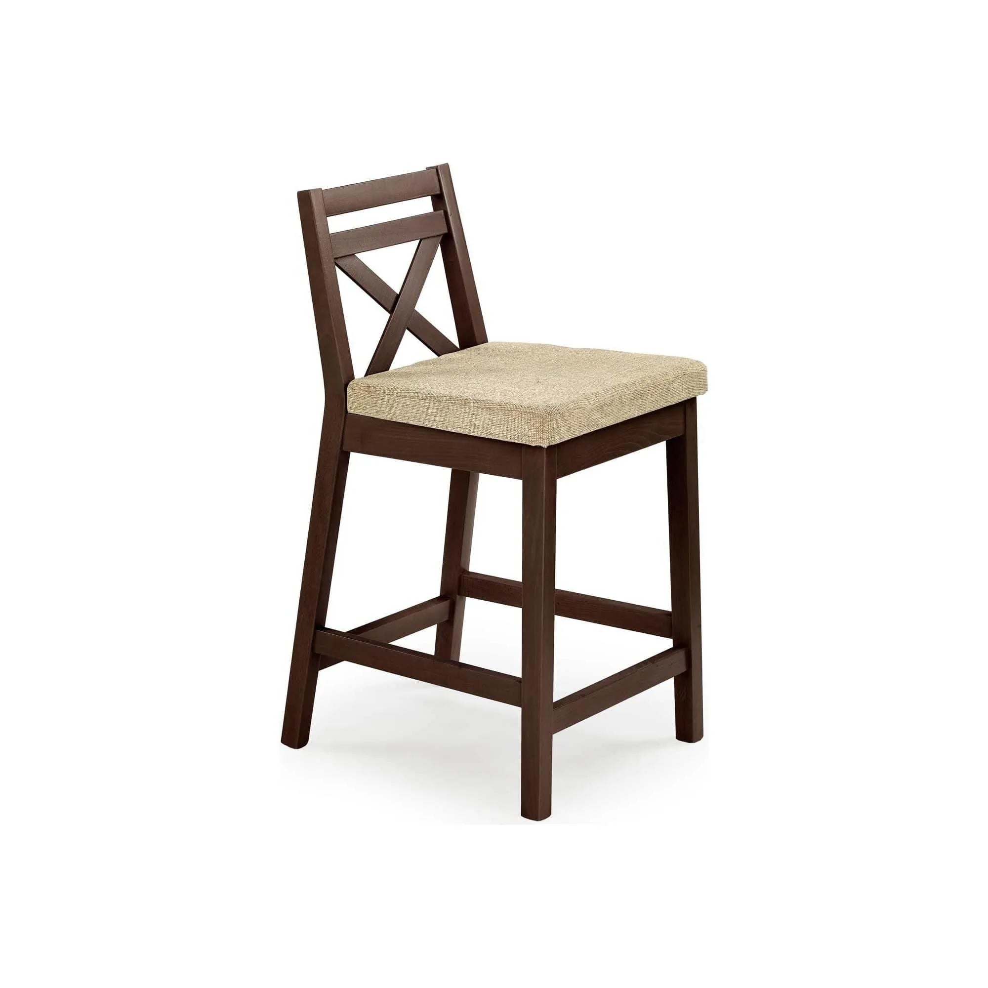 Scaun bar BORYS, bej/nuc inchis, stofa clasica/lemn, 41x48x83 cm