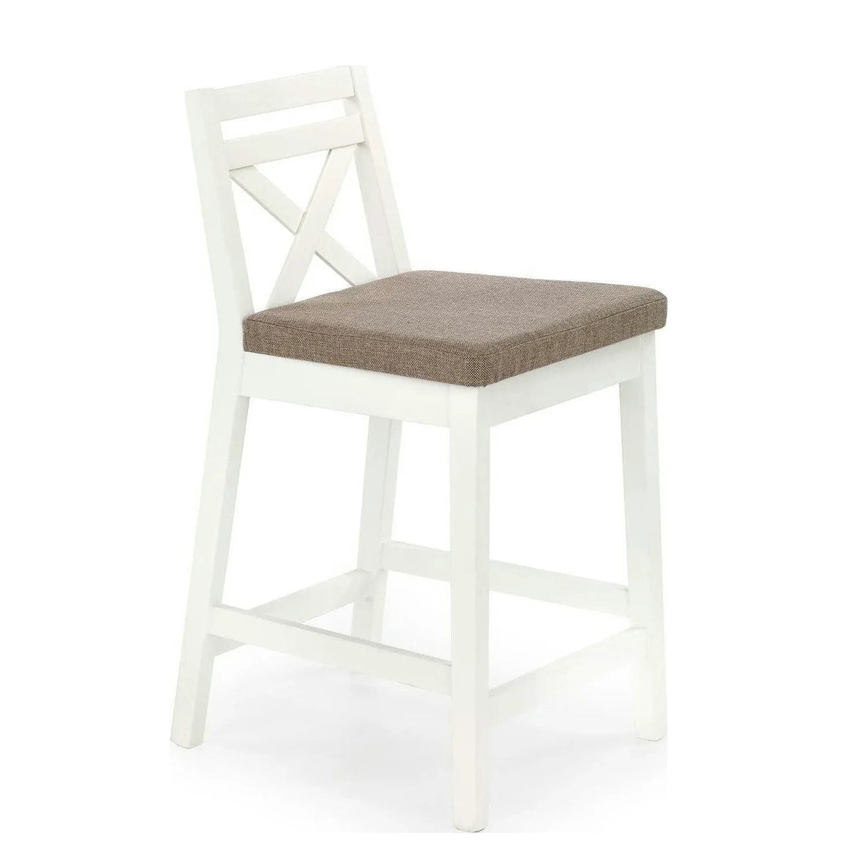 Scaun bar BORYS LOW, bej - Inari 23/alb, stofa/lemn, 41x48x83 cm