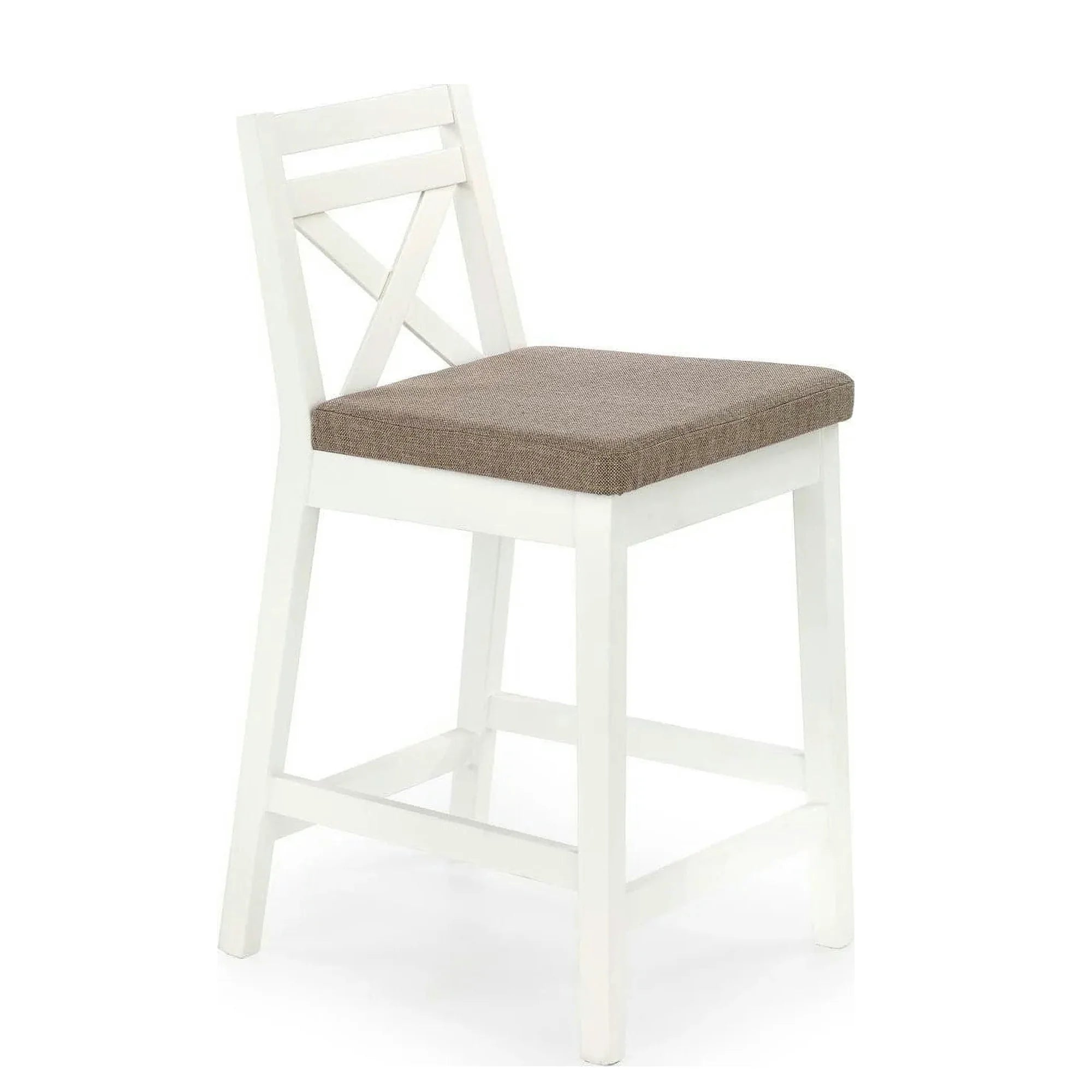 Scaun bar BORYS LOW, bej - Inari 23/alb, stofa/lemn, 41x48x83 cm