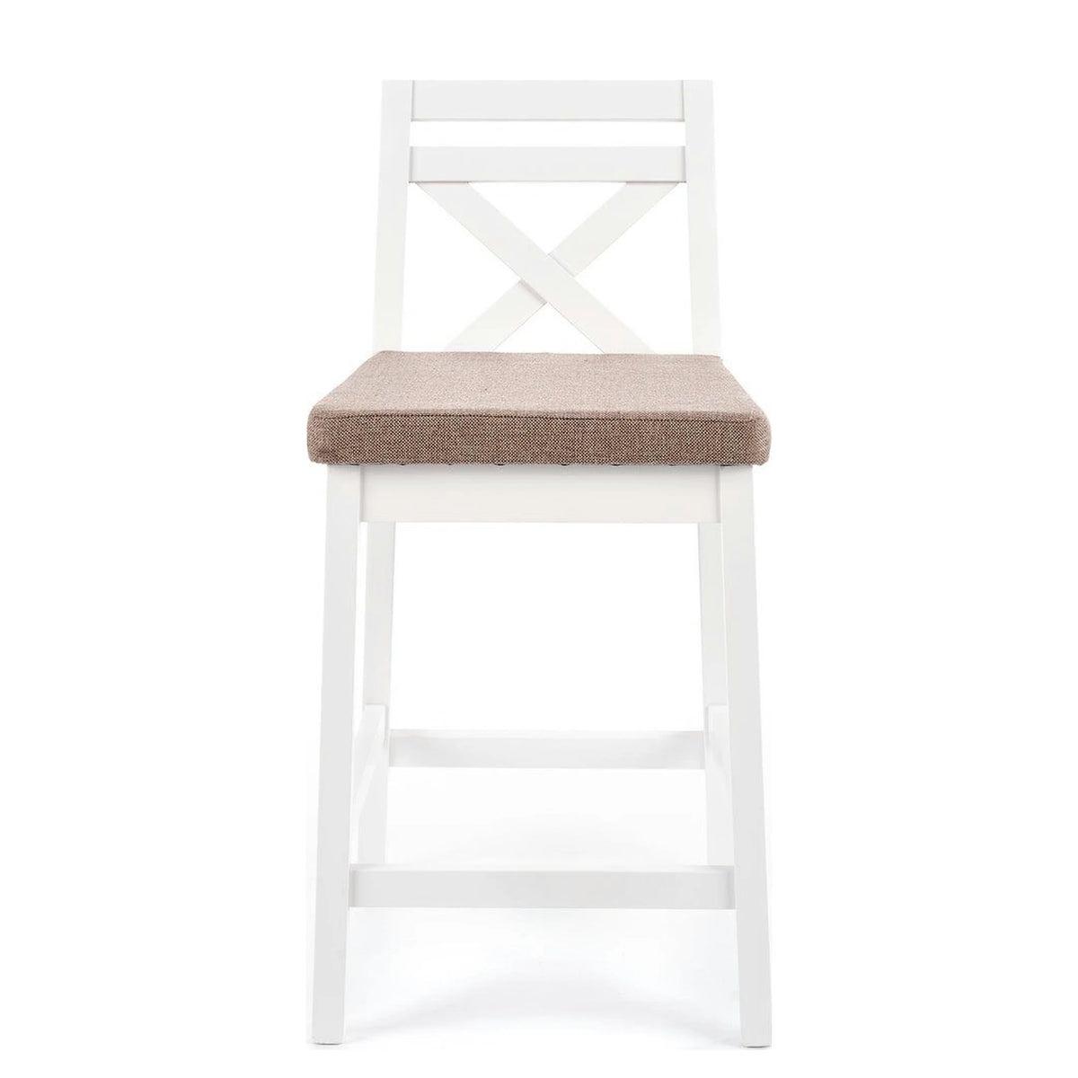 Scaun bar BORYS LOW, bej - Inari 23/alb, stofa/lemn, 41x48x83 cm