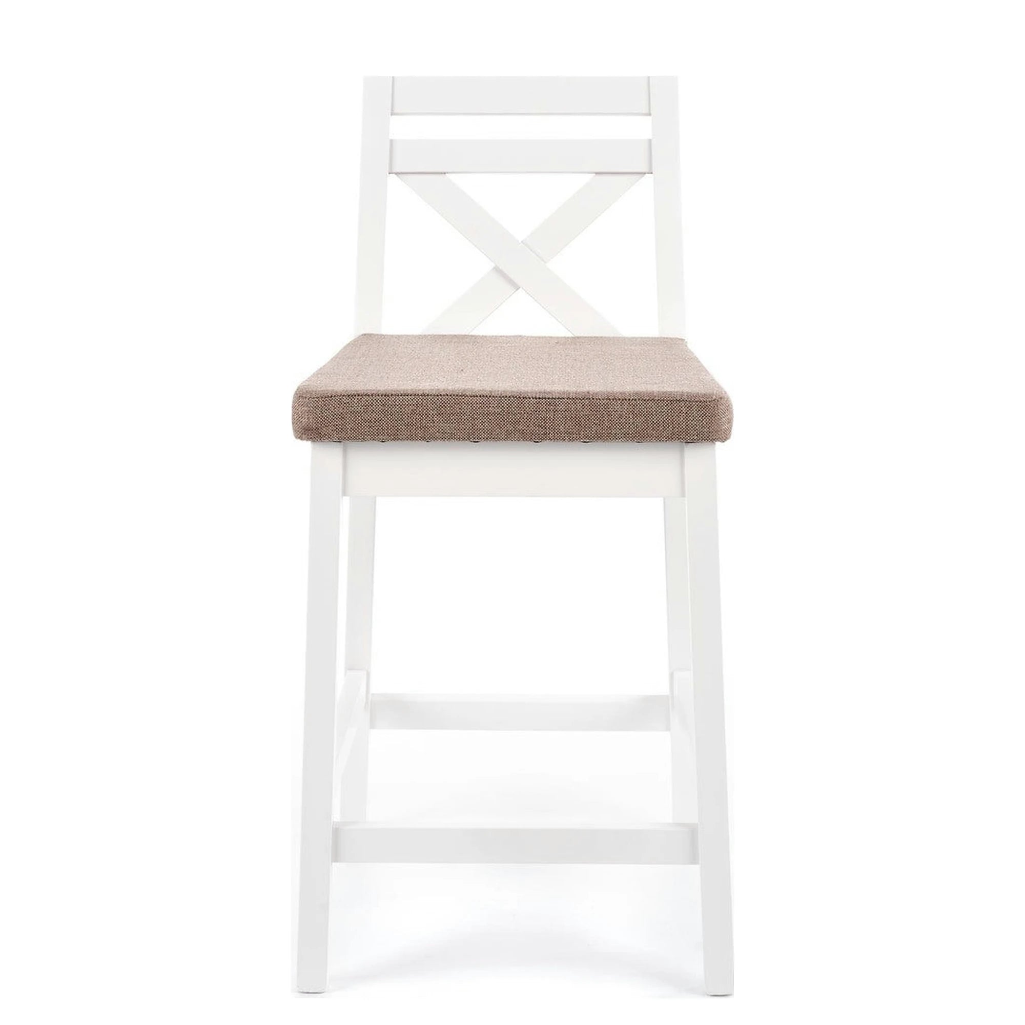 Scaun bar BORYS LOW, bej - Inari 23/alb, stofa/lemn, 41x48x83 cm