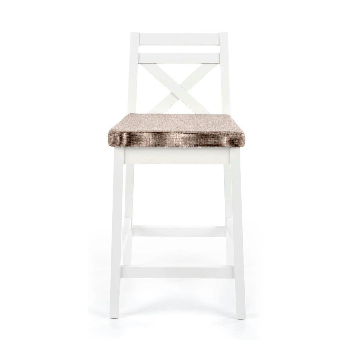 Scaun bar BORYS LOW, bej - Inari 23/alb, stofa/lemn, 41x48x83 cm