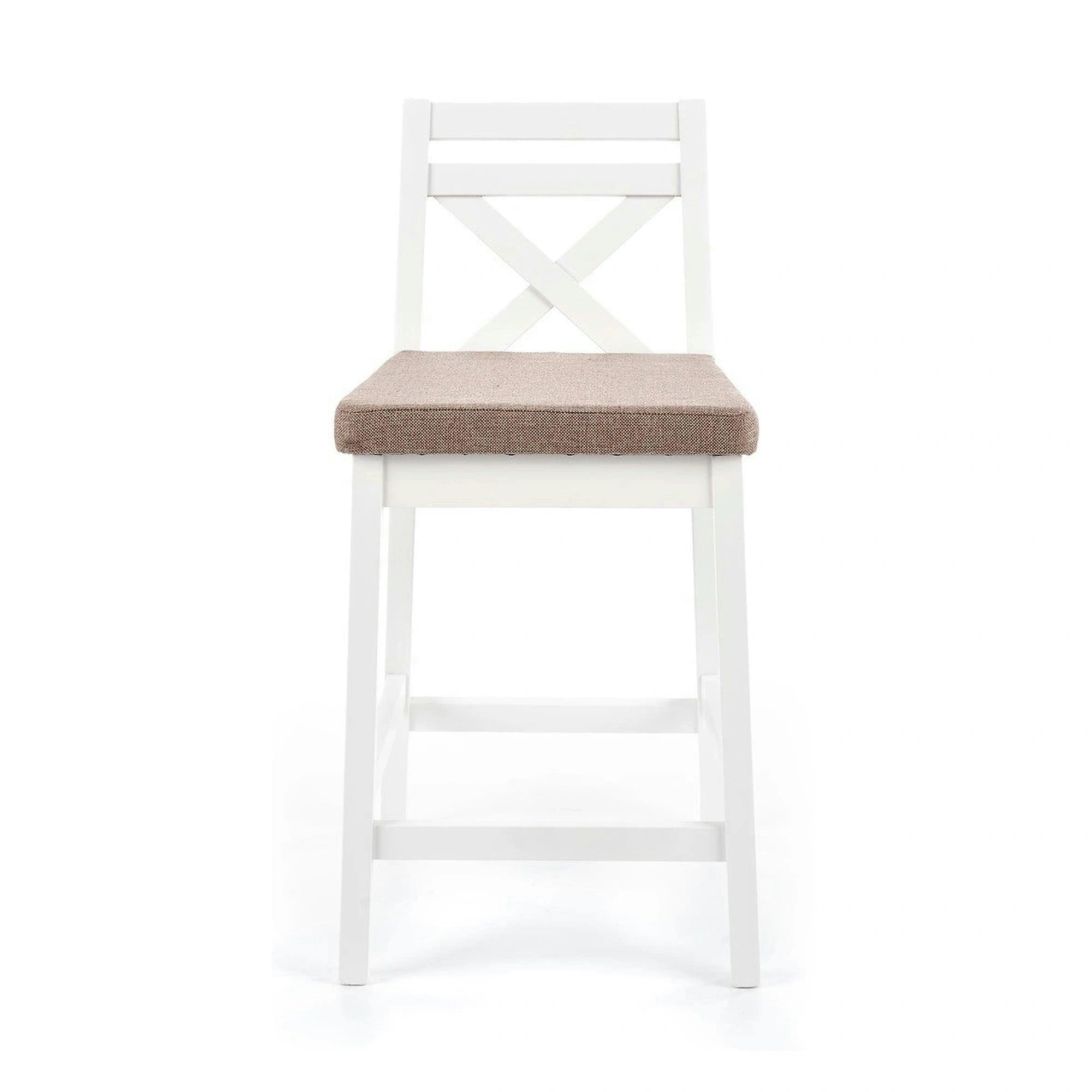 Scaun bar BORYS LOW, bej - Inari 23/alb, stofa/lemn, 41x48x83 cm