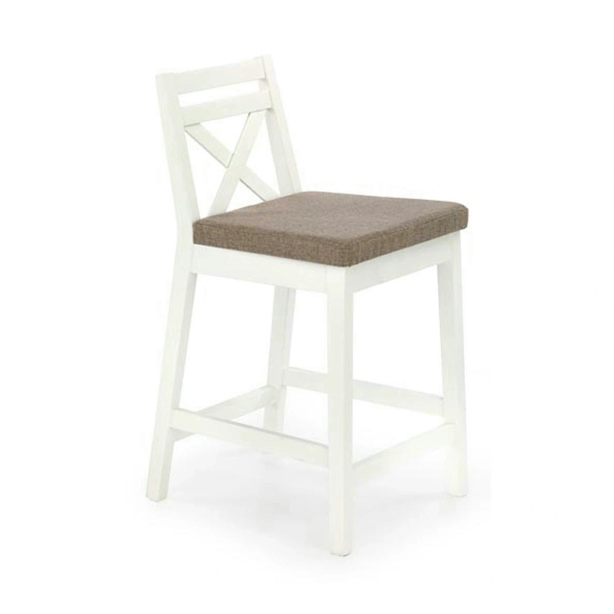 Scaun bar BORYS LOW, bej - Inari 23/alb, stofa/lemn, 41x48x83 cm