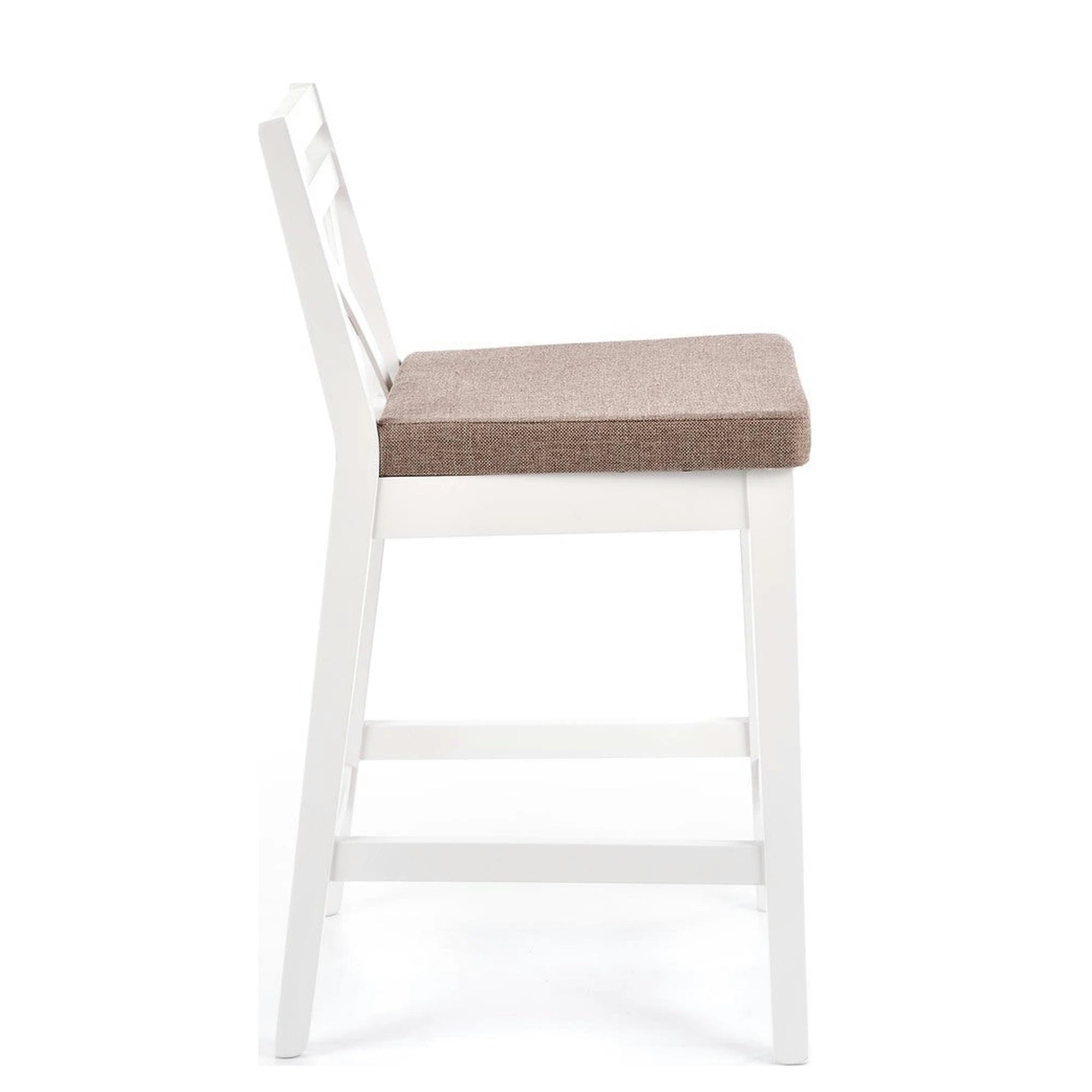 Scaun bar BORYS LOW, bej - Inari 23/alb, stofa/lemn, 41x48x83 cm