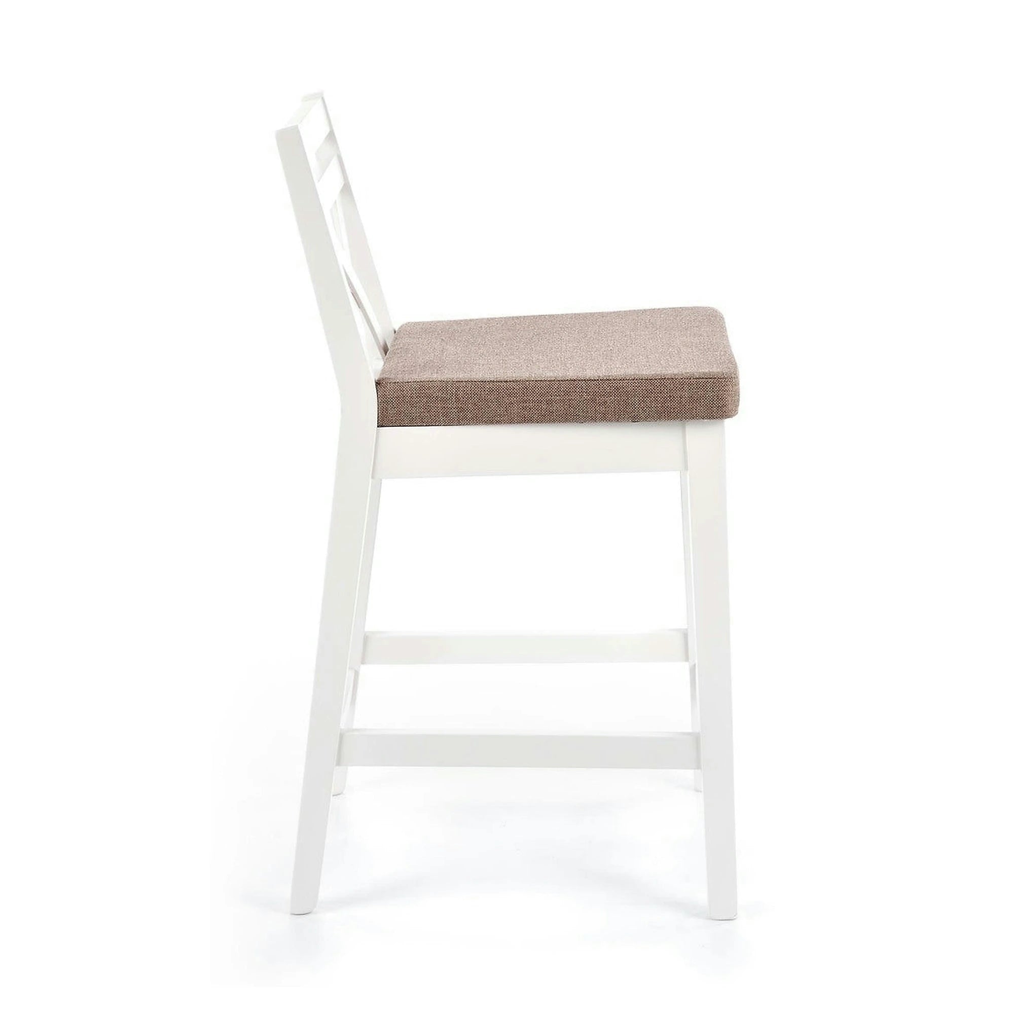 Scaun bar BORYS LOW, bej - Inari 23/alb, stofa/lemn, 41x48x83 cm