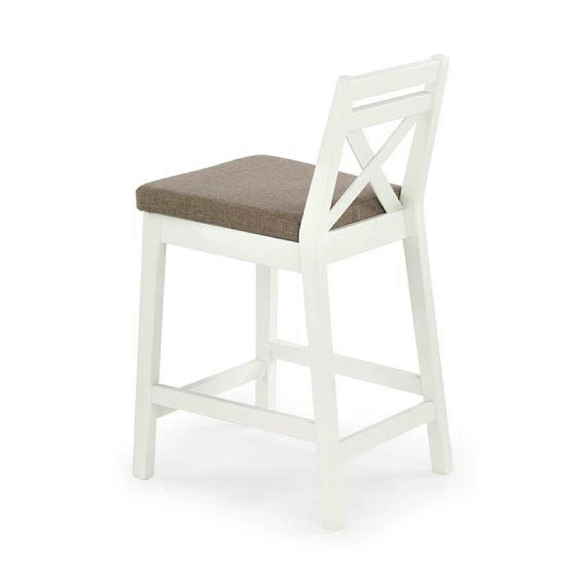 Scaun bar BORYS LOW, bej - Inari 23/alb, stofa/lemn, 41x48x83 cm