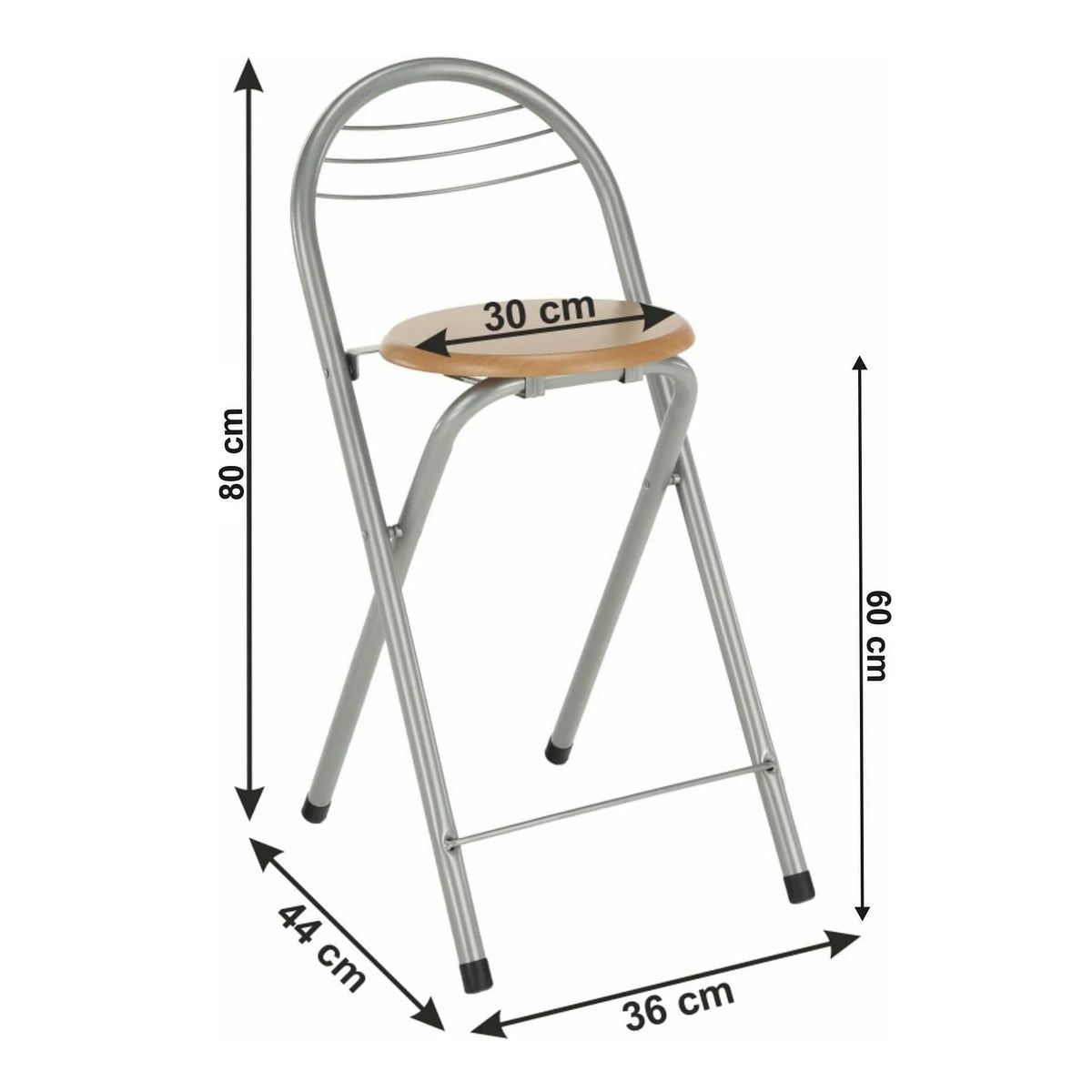 Scaun bar BOXER, stejar/aluminiu, 36x44x80 cm