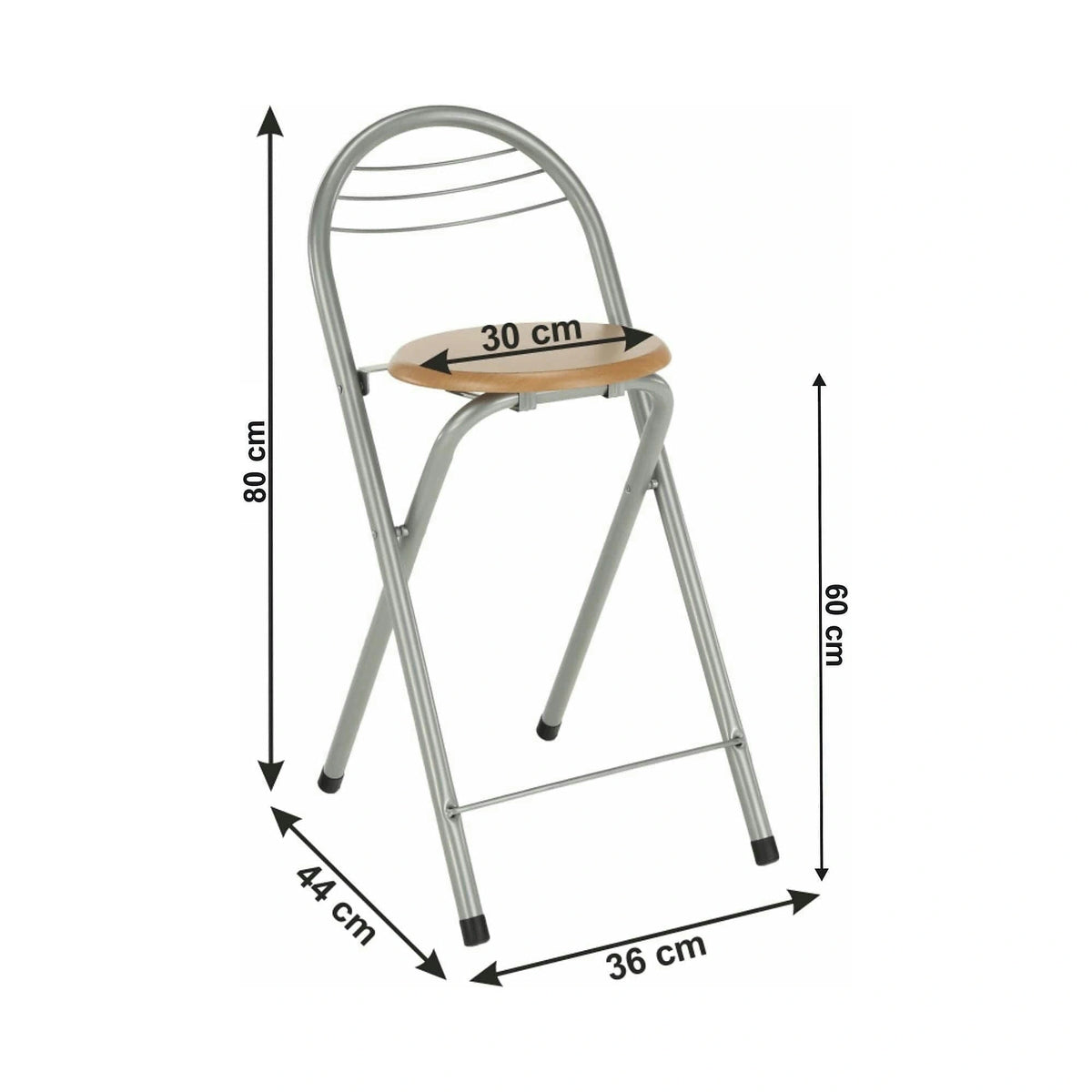 Scaun bar BOXER, stejar/aluminiu, 36x44x80 cm