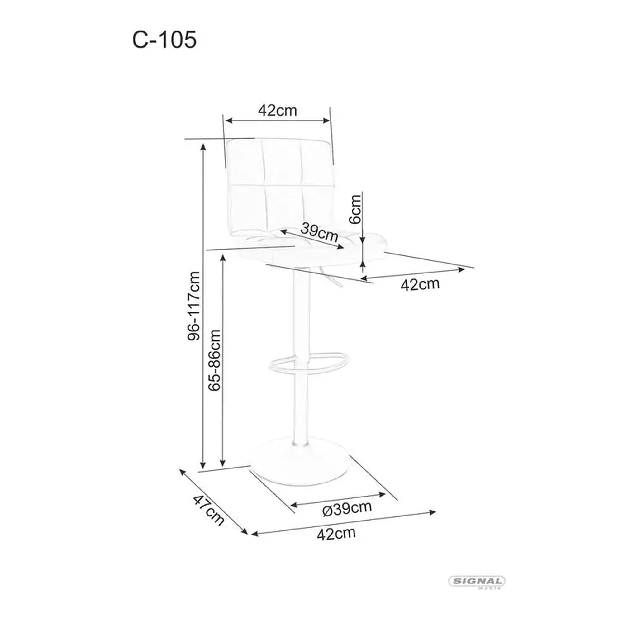 Scaun bar C105, gri/negru, stofa catifelata/metal, 42x39x96/117 cm