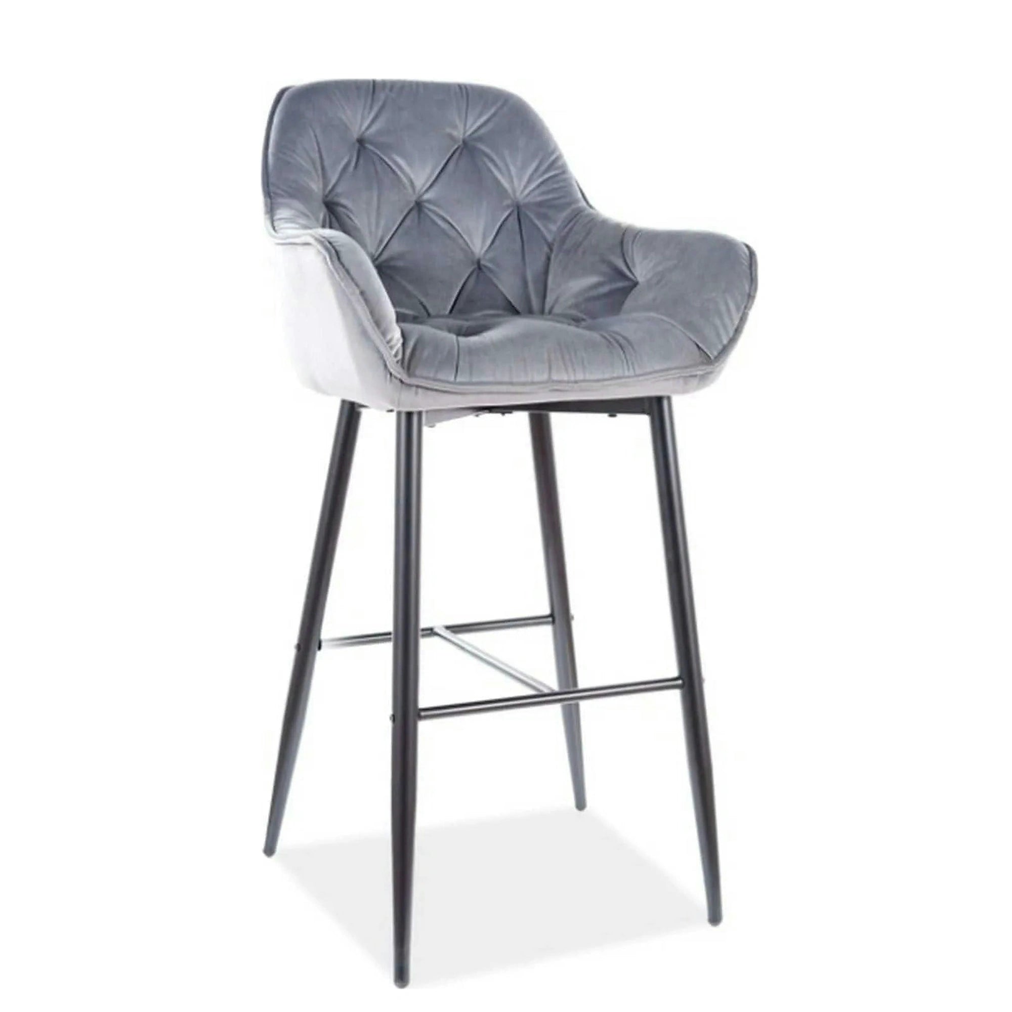 Scaun bar CHERRY H-1, gri/negru mat, stofa catifelata/metal, 56x40x105 cm