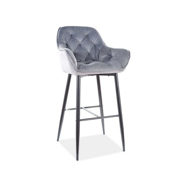 Scaun bar CHERRY H-1, gri/negru mat, stofa catifelata/metal, 56x40x105 cm