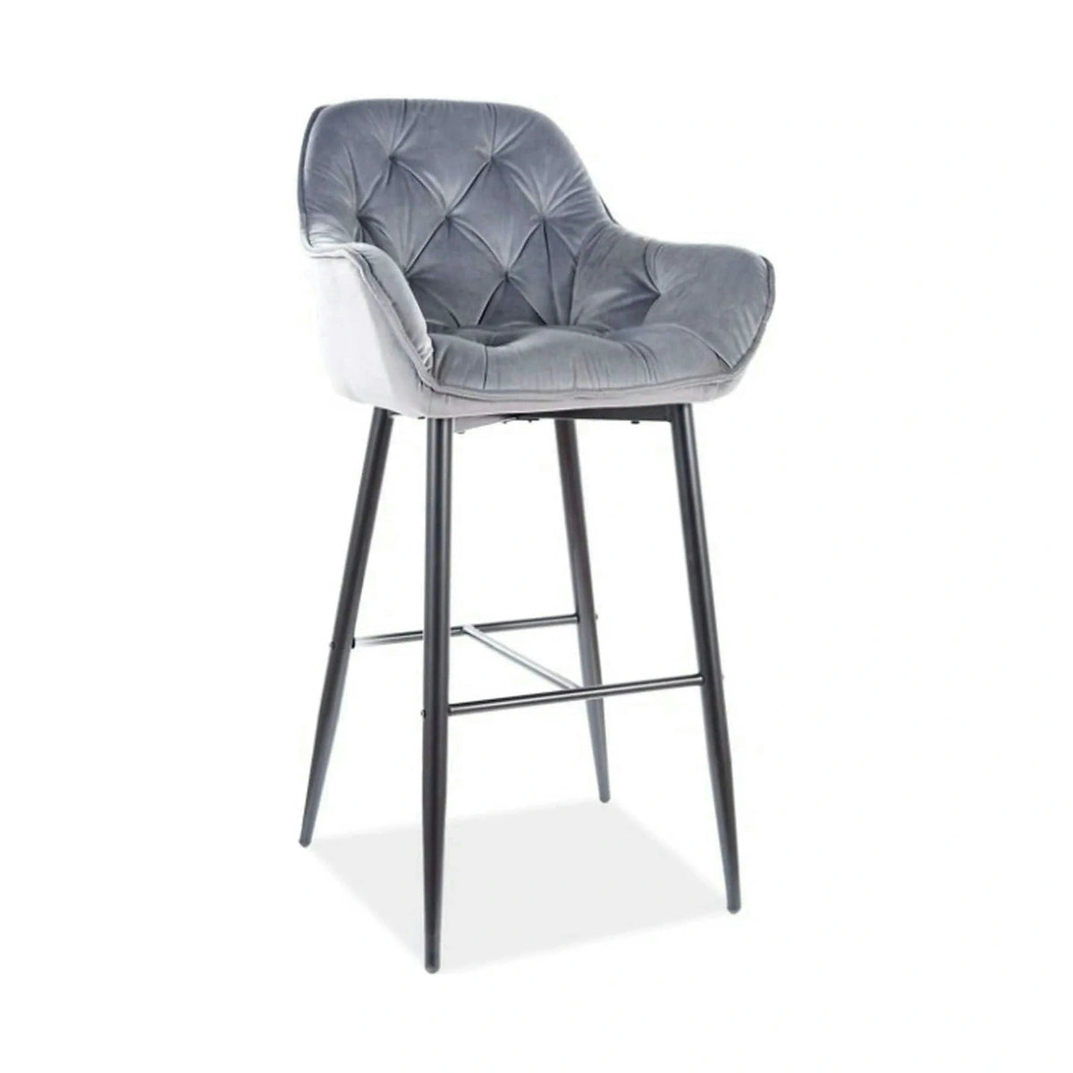 Scaun bar CHERRY H-1, gri/negru mat, stofa catifelata/metal, 56x40x105 cm
