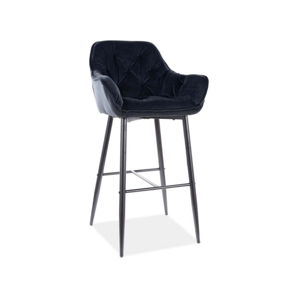 Scaun bar CHERRY H-1, negru, stofa catifelata/metal, 56x40x105 cm
