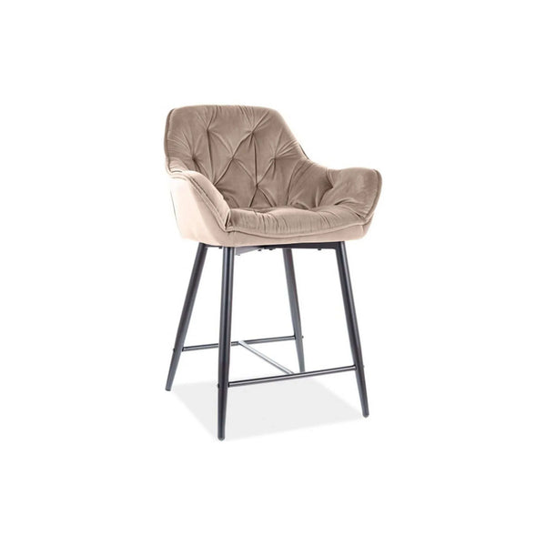 Scaun bar CHERRY H-2, bej - Bluvel 28/negru mat, stofa catifelata/metal, 56x40x87 cm