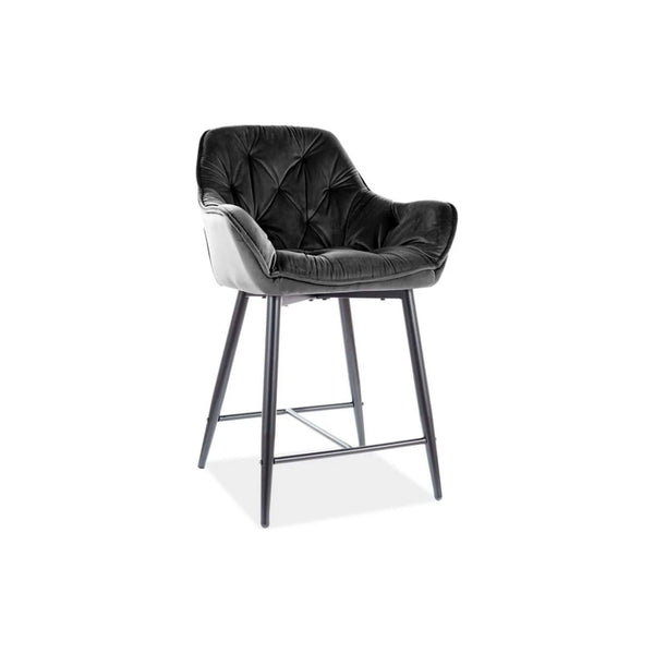 Scaun bar CHERRY H-2, negru - Bluvel 19, stofa catifelata/metal, 56x40x87 cm