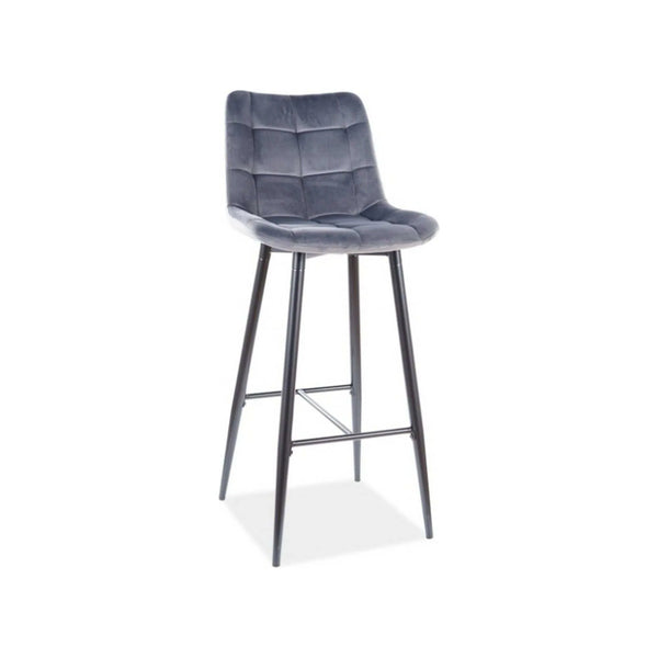 Scaun bar CHIC H-1, gri/negru mat, stofa catifelata/metal, 45x37x109 cm