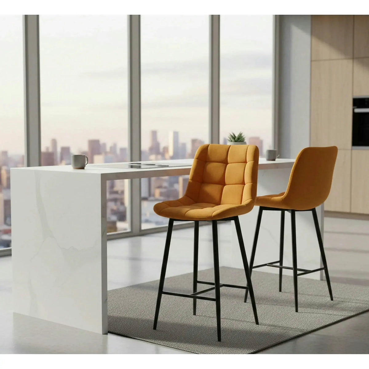 Scaun bar CHIC H-2, galben - Bluvel 68/negru, stofa catifelata/metal, 46x51x90 cm