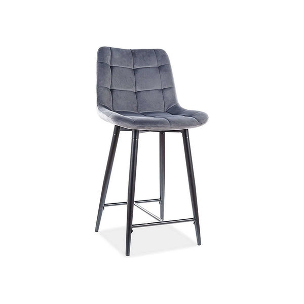 Scaun bar CHIC H-2, gri/negru mat, stofa catifelata/metal, 45x37x92 cm