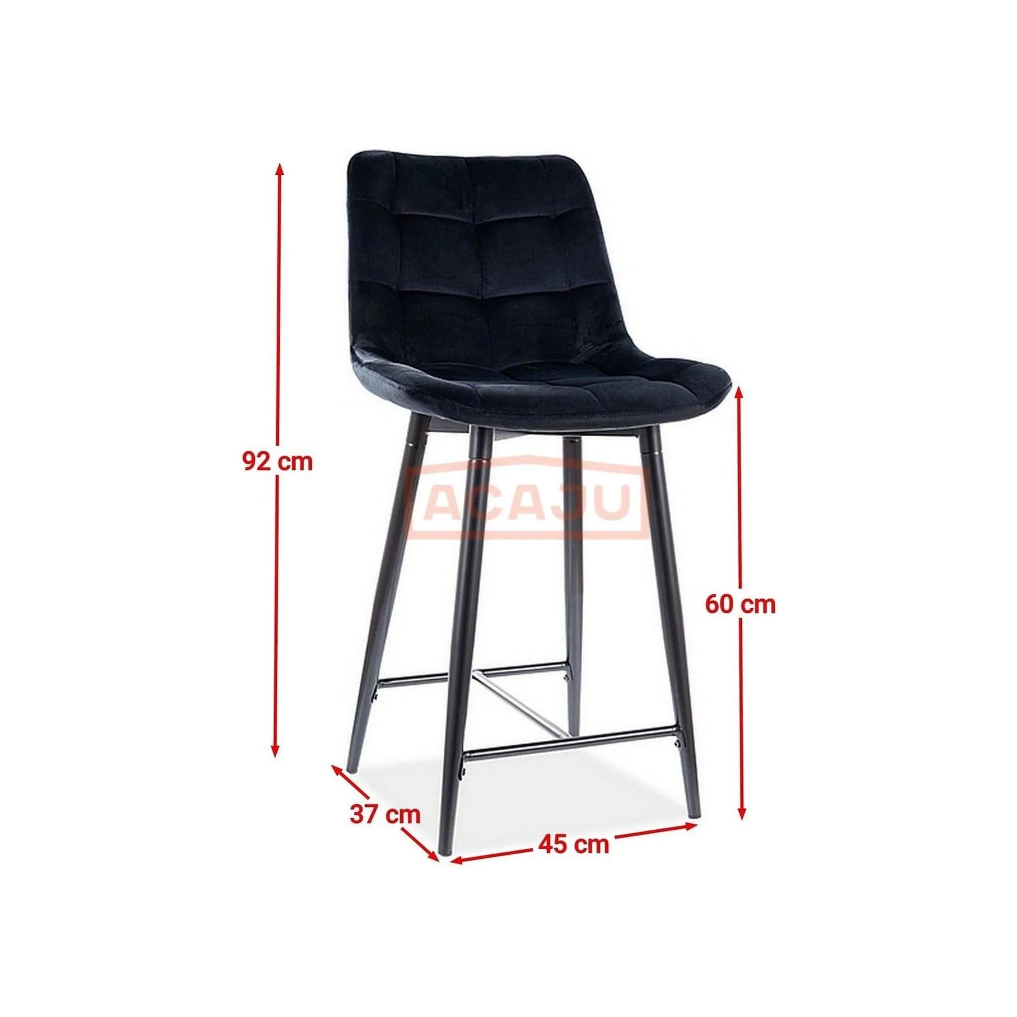 Scaun bar CHIC H-2, negru, stofa catifelata/metal, 45x37x92 cm
