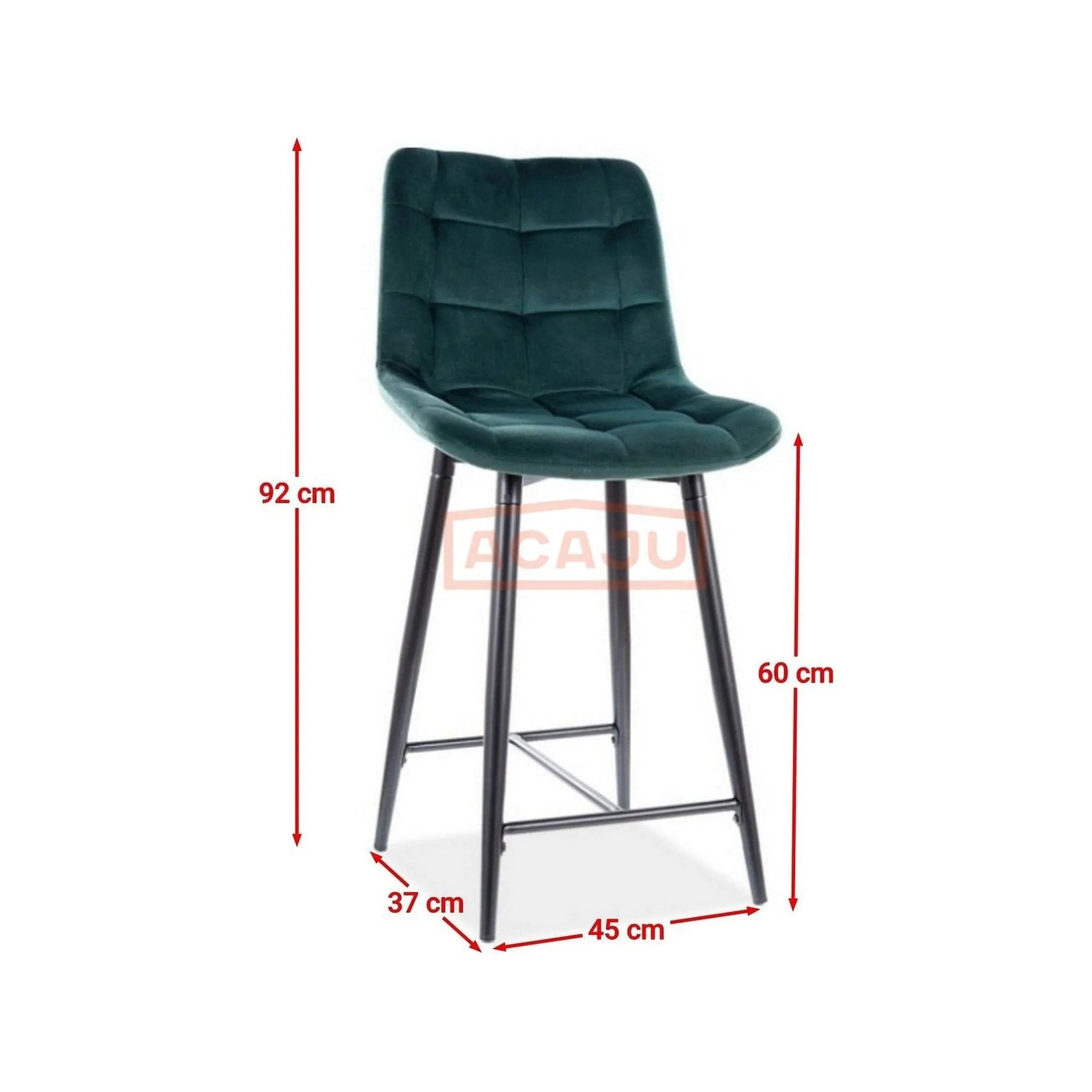 Scaun bar CHIC H-2, verde/negru mat, stofa catifelata/metal, 46x37x90 cm