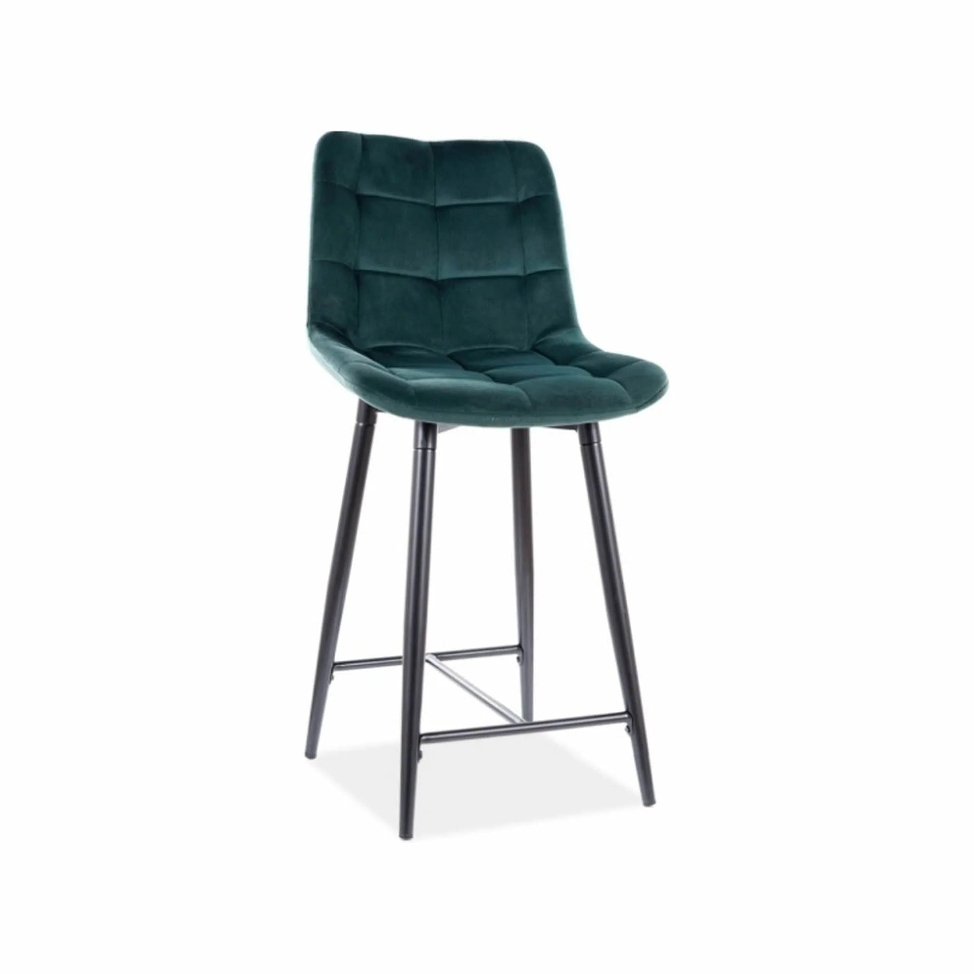 Scaun bar CHIC H-2, verde/negru mat, stofa catifelata/metal, 46x37x90 cm