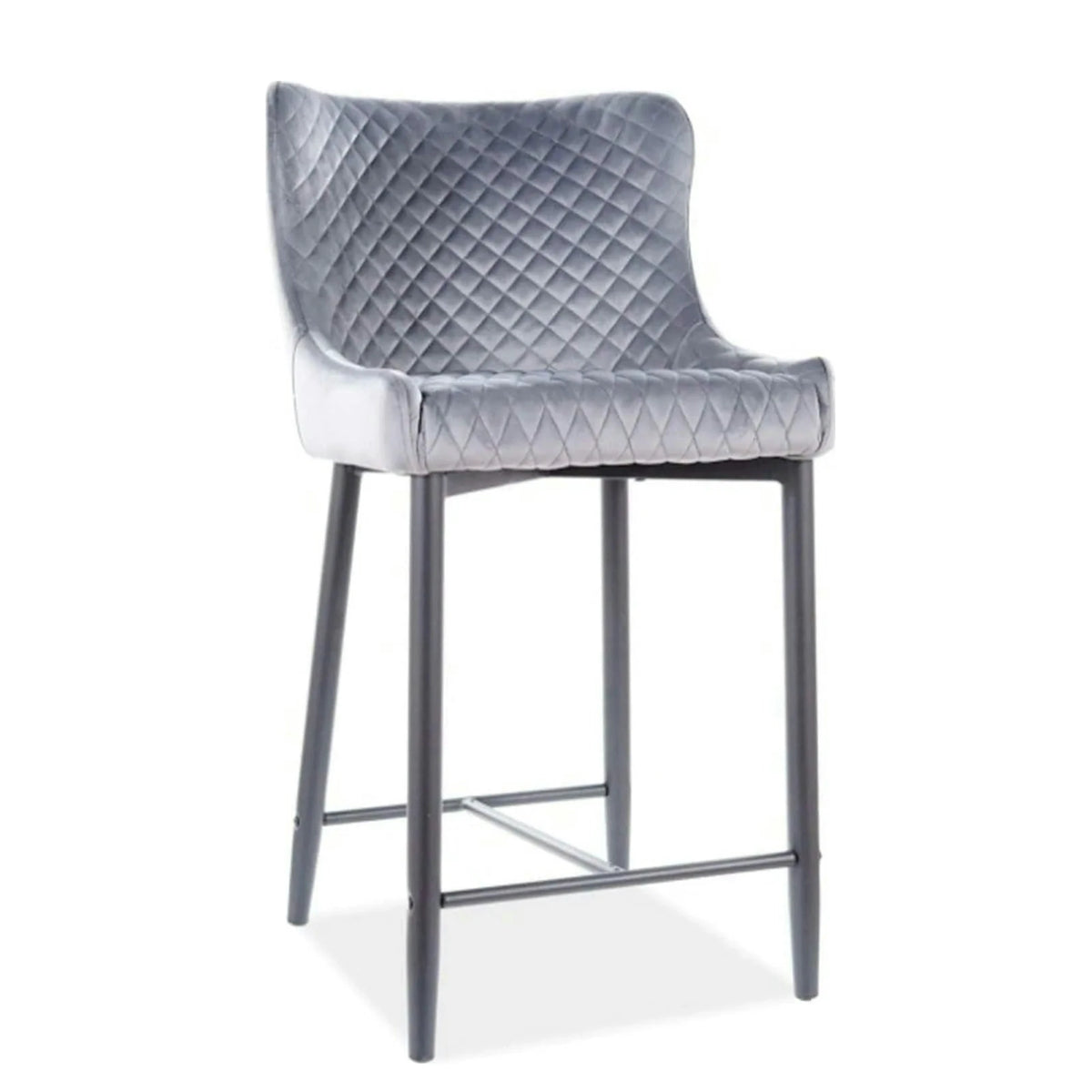 Scaun bar COLIN B H-2, gri/negru mat, stofa catifelata/metal, 48x42x88 cm