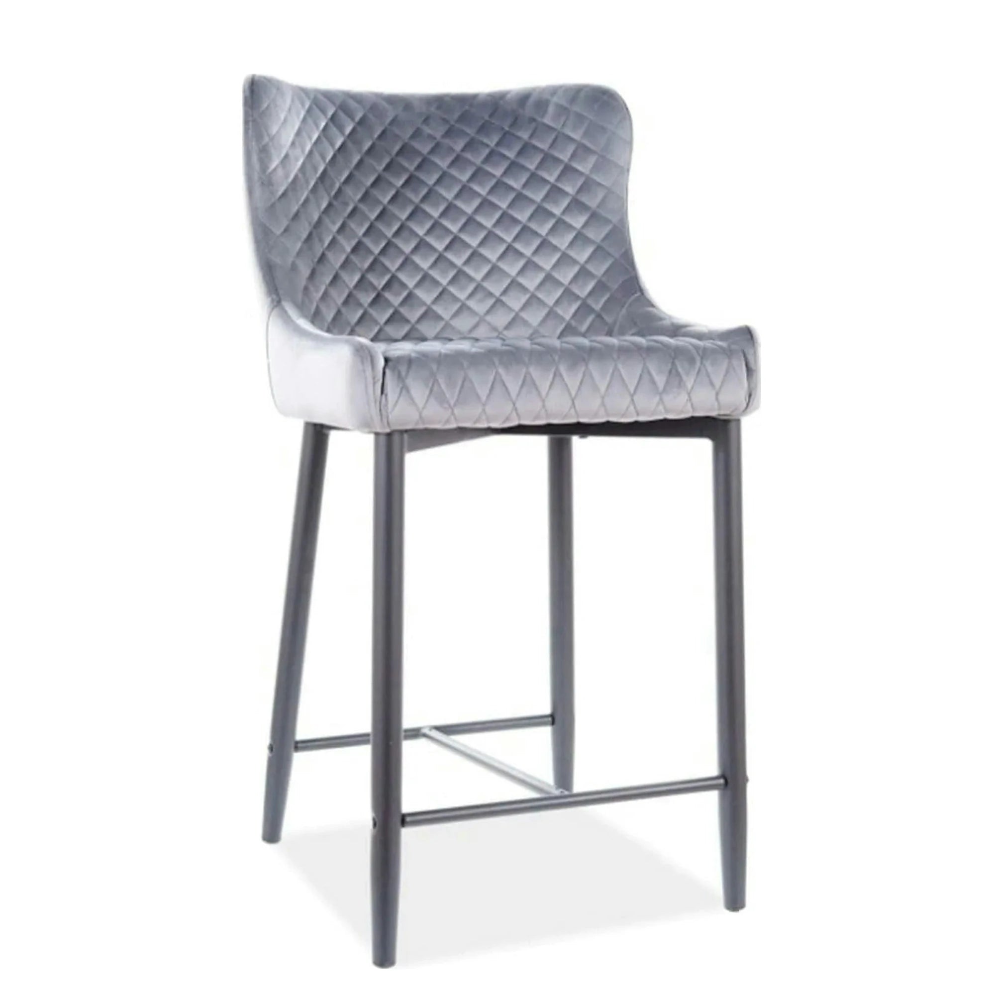Scaun bar COLIN B H-2, gri/negru mat, stofa catifelata/metal, 48x42x88 cm